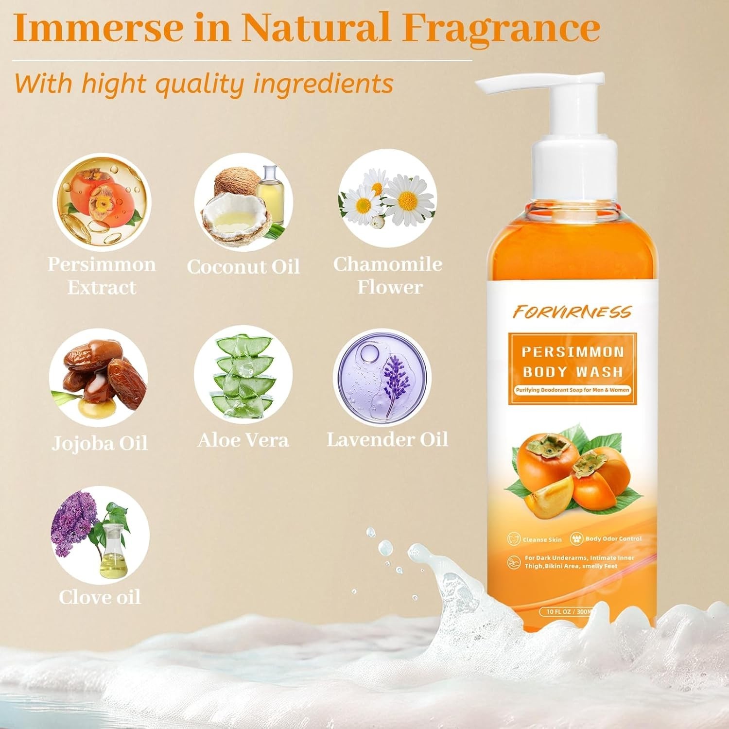 Persimmon Body Wash for Old People Smell, Natural Deodorant Bar Soap for Strong