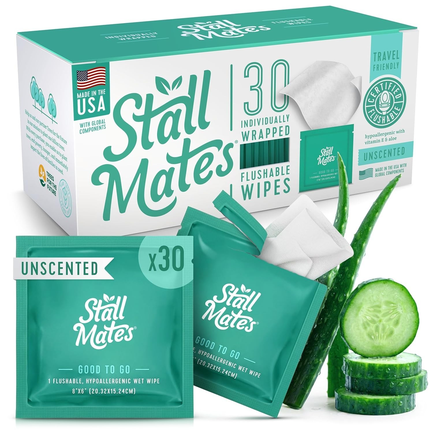 Individually Wrapped 30 Count Flushable Wipes – Eco-Friendly & Gentle on Skin