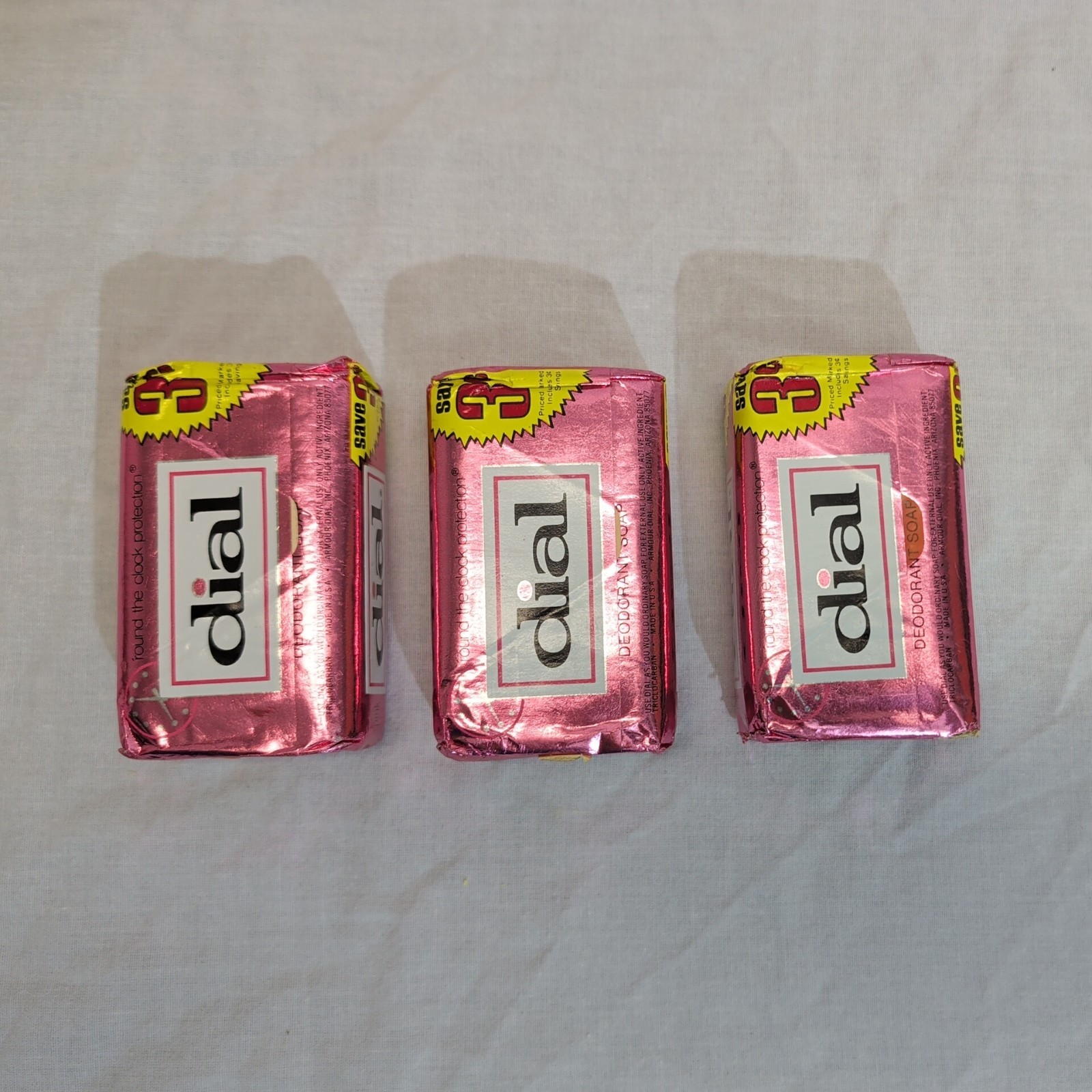 Lot of 3 Dial Bath Size Deodorant Beauty Bar Soap 5 OZ Vintage NOS Pink