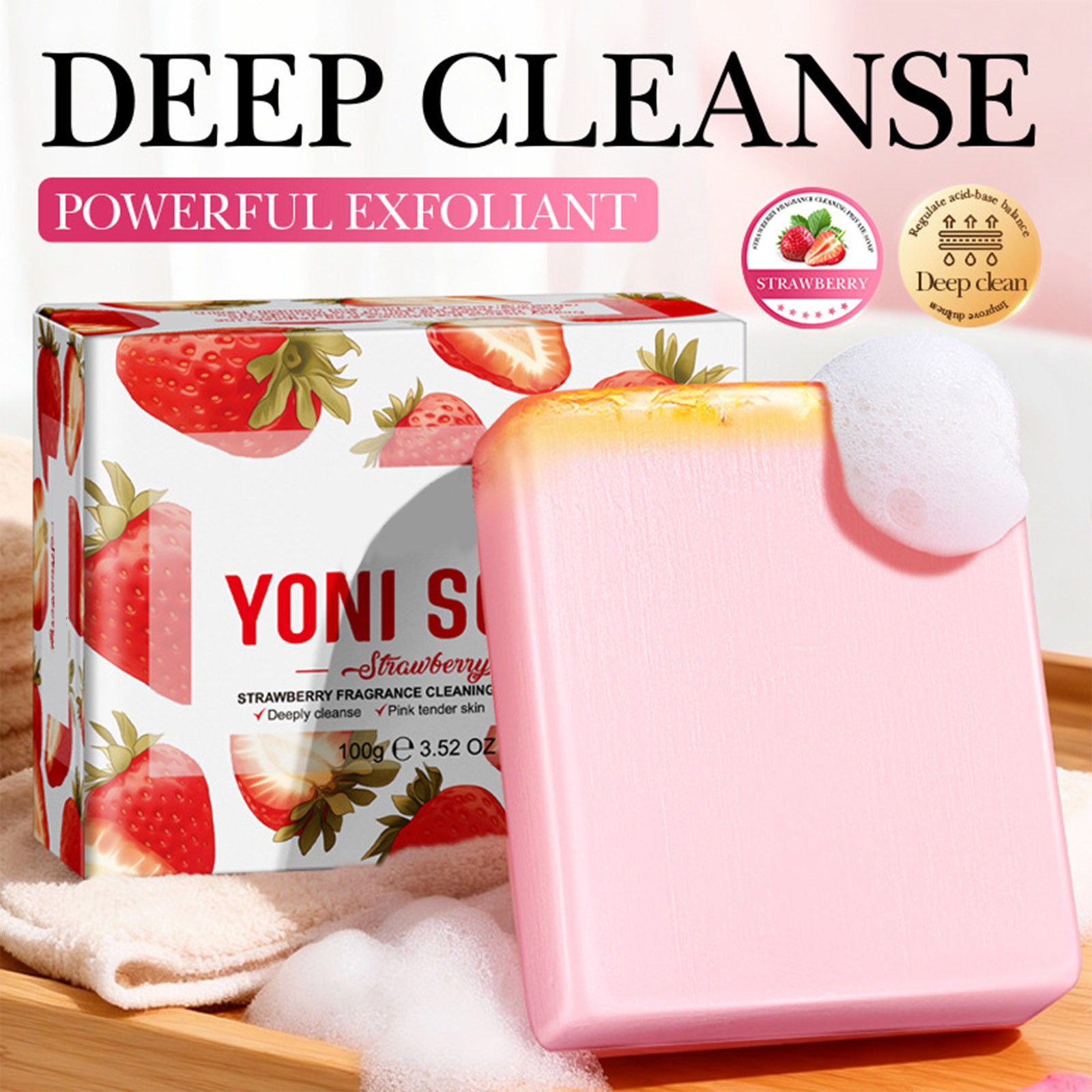 Women Strawberry-Scented For Private Personal Care Soap With Foaming Net 100g