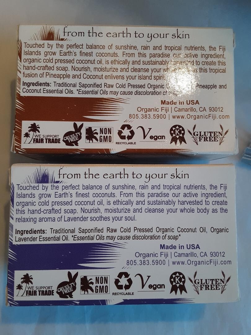 Organic Coco Fiji Pineapple Coconut Soap Bar and Lavender Soap Bar set