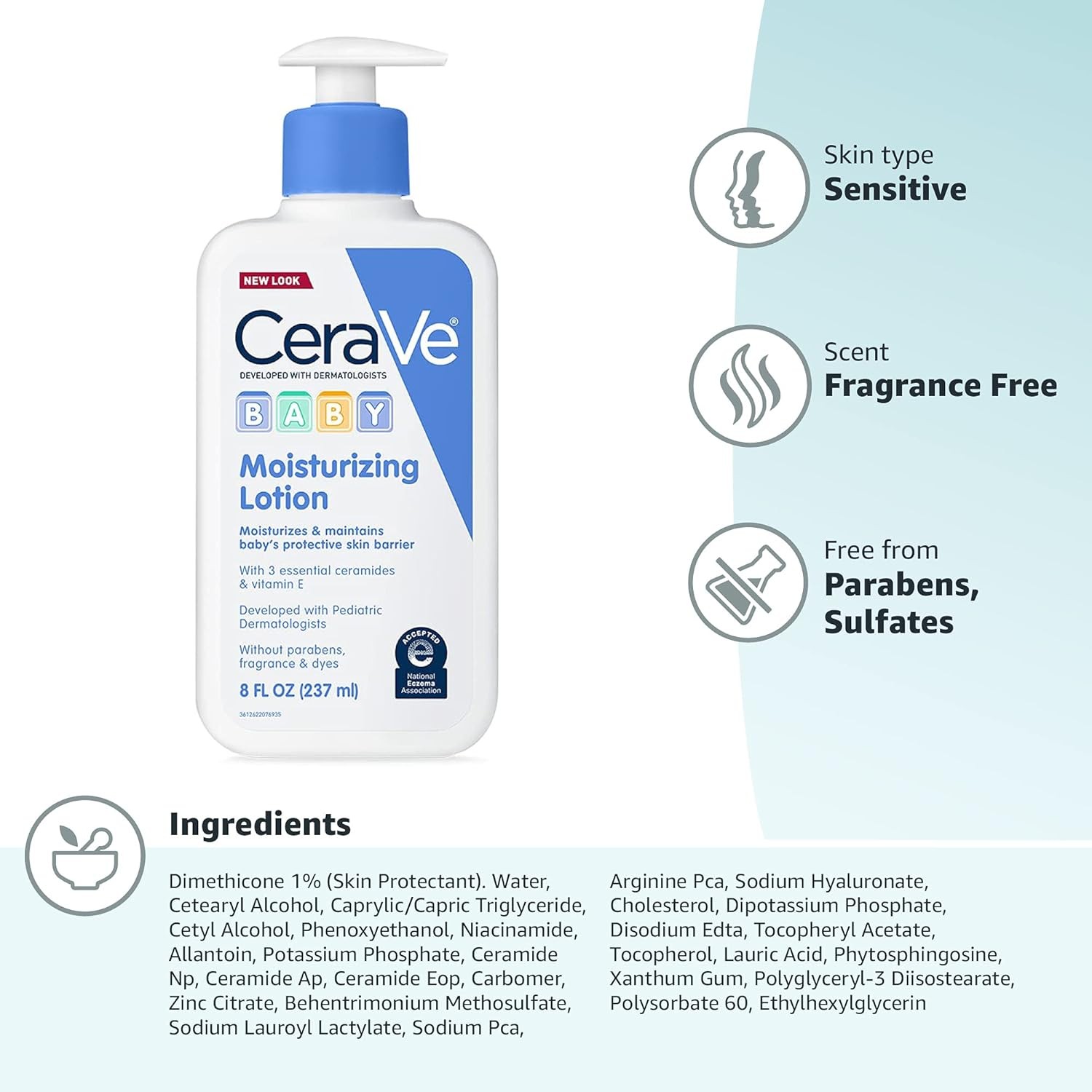 CeraVe Baby Lotion, Gentle Skin Care with Ceramides, 8 Fl Oz (Pack of 1)