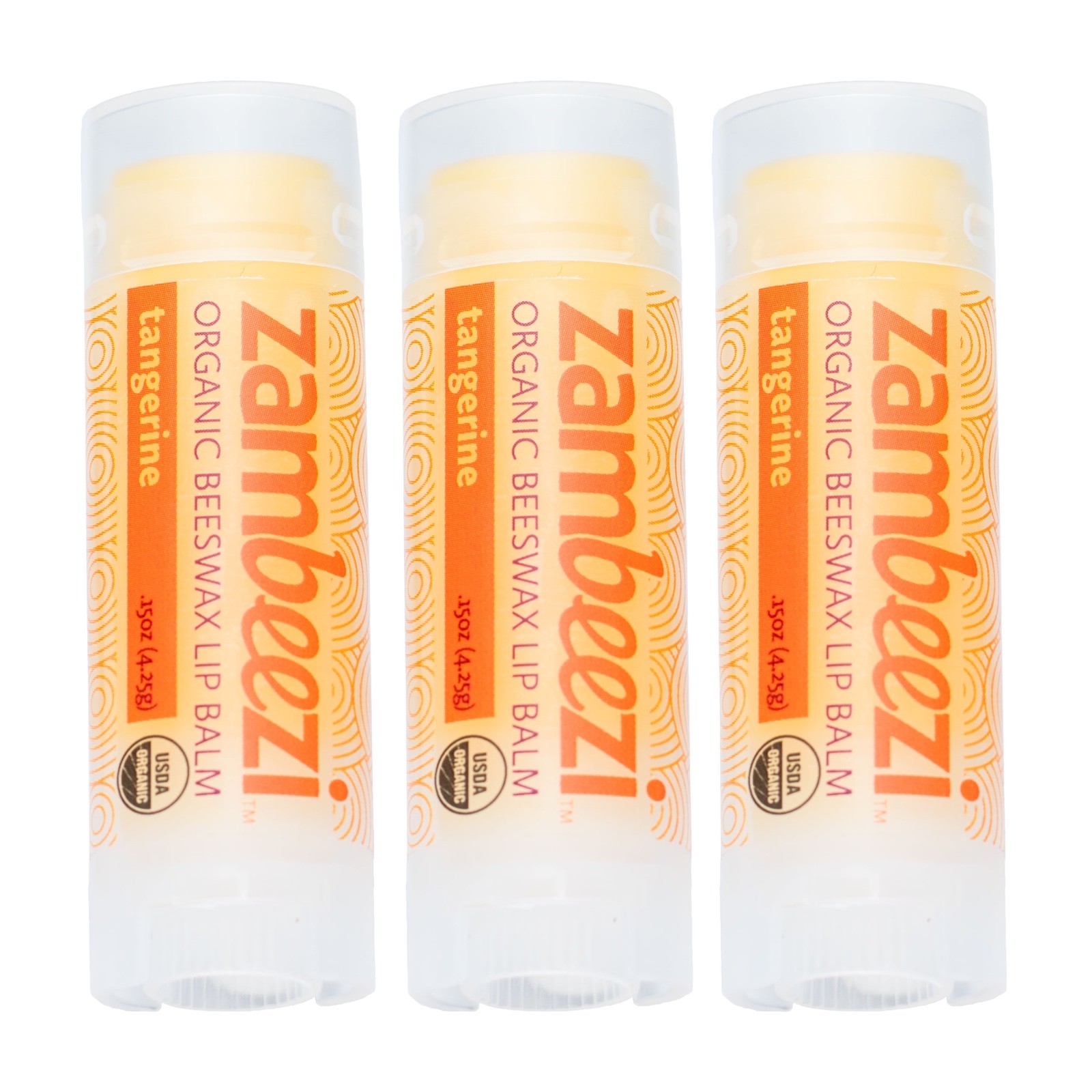 3 pack Zambeezi Organic Fairtrade Beeswax Lip Balm from Zambia Africa Tangerine