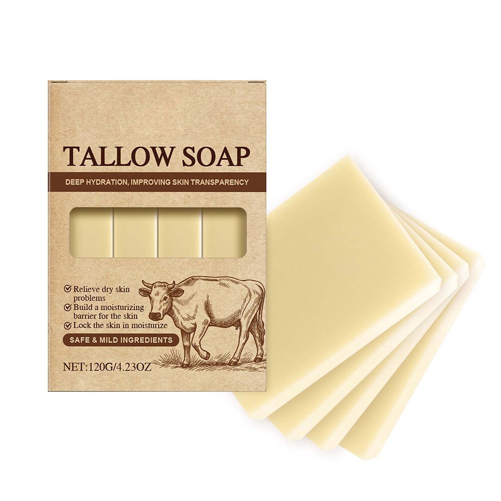 Grass Fed Beef Tallow Soap Set of 4 Bar W/ Raw Honey & Organic Olive Oil Vitamin