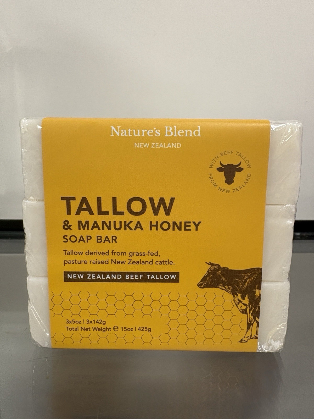 New Zealand Tallow & Manuka Honey Soap Bar 3pk 15oz Grass Fed Beef