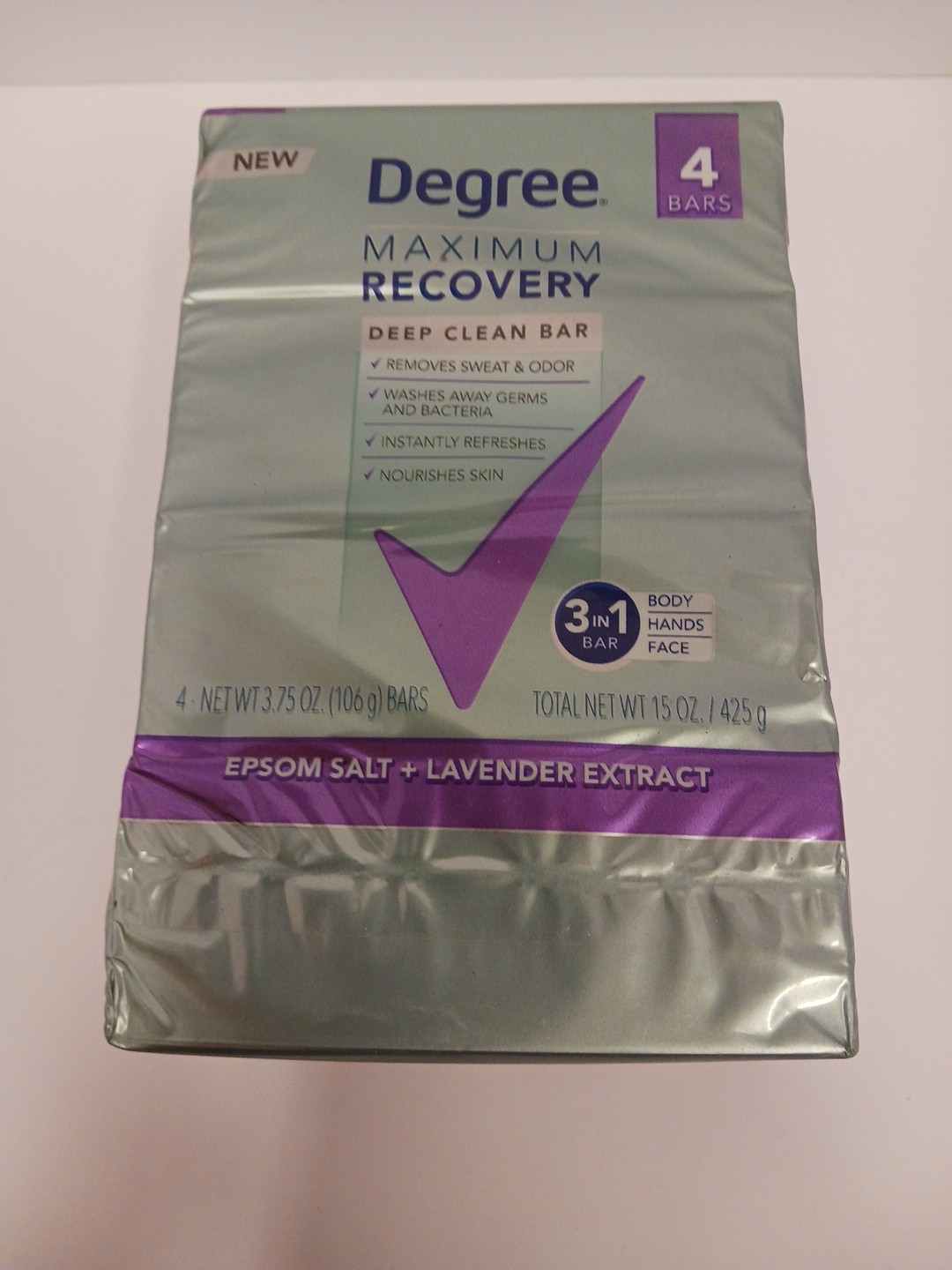 4 Bars Degree Max Recovery 3-in-1 Soap Bar Epsom Salt + Lavender 3.75 OZ Each