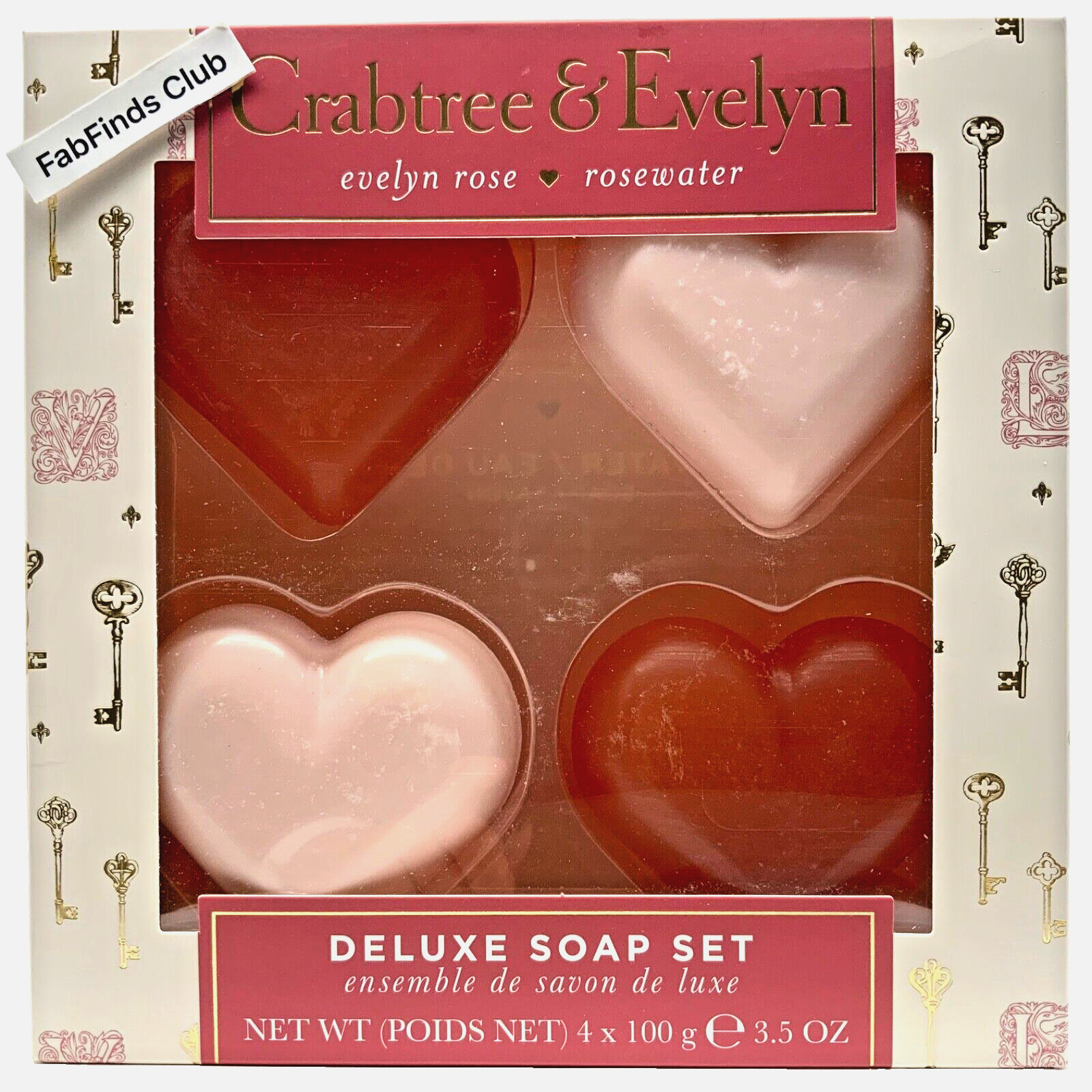Crabtree & Evelyn Rosewater & Evelyn Rose Heart Shaped Bar Soap 14oz (4×3.5oz)