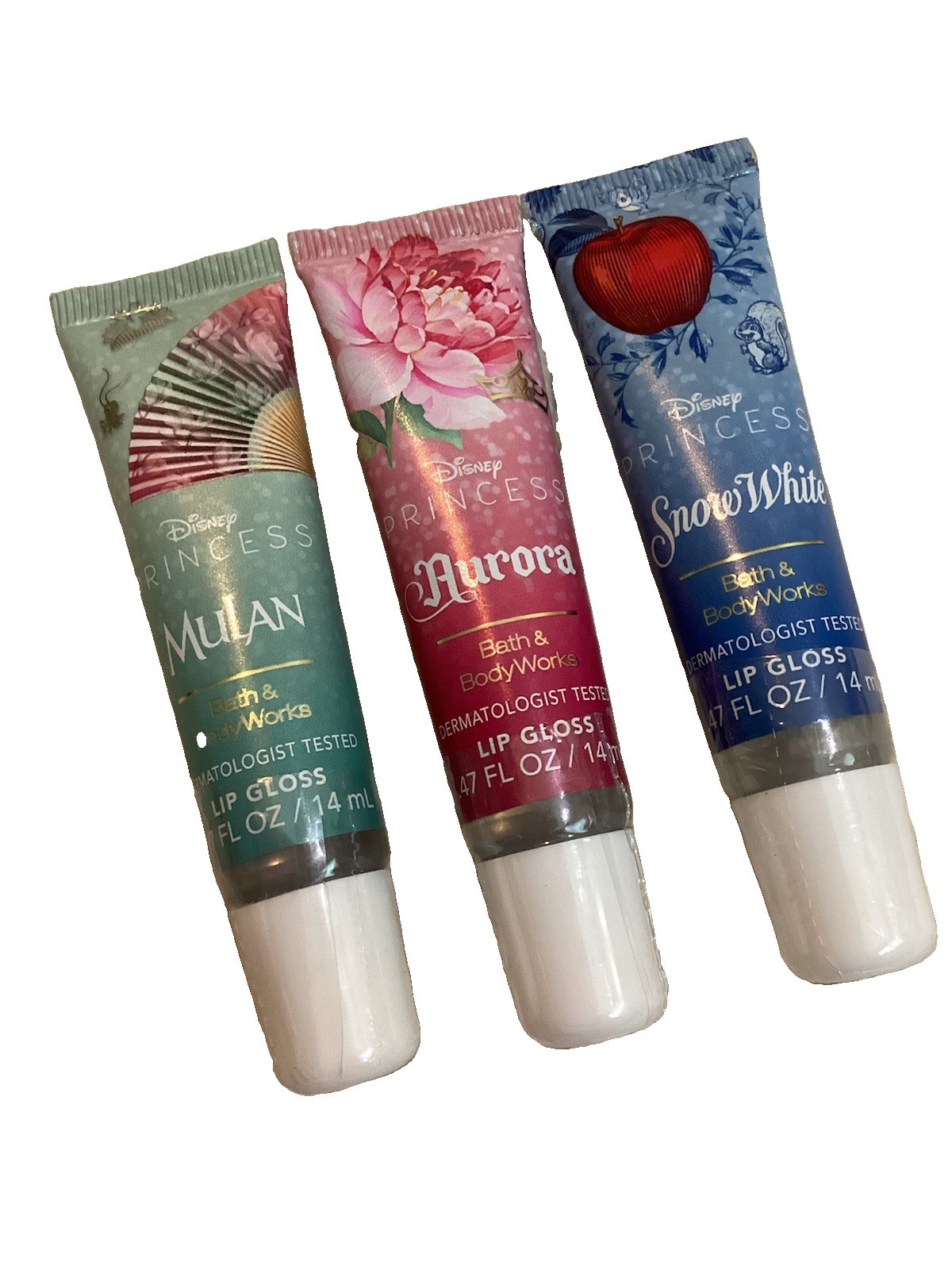 Bath and Body Works~Disney Lip Gloss -Mulan, Aurora & Snow White Set Of 3~Ltd.Ed
