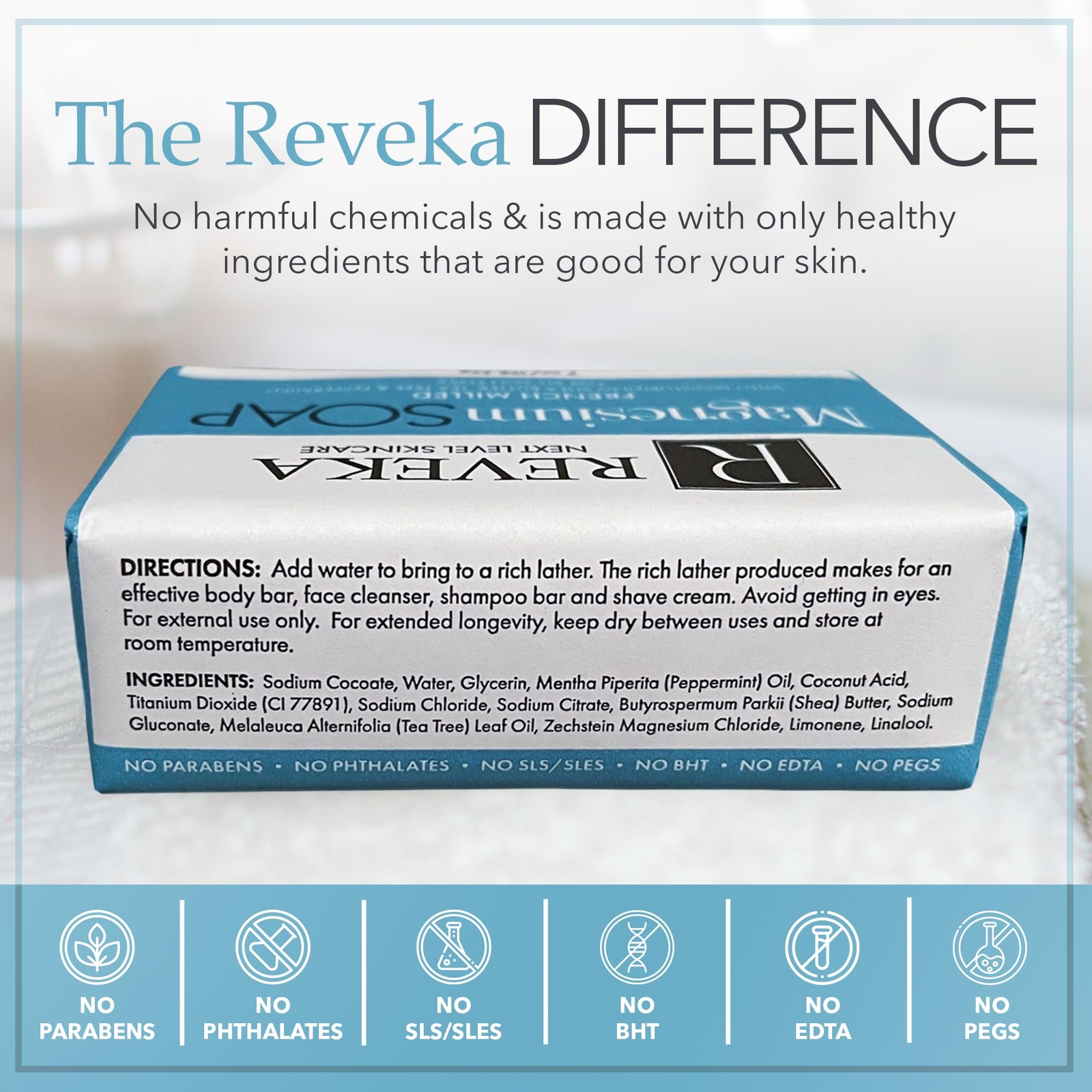 MAGNESIUM SOAP Bar for Face Body Hair Shaving 7oz 4 Pack REVEKA SKINCARE