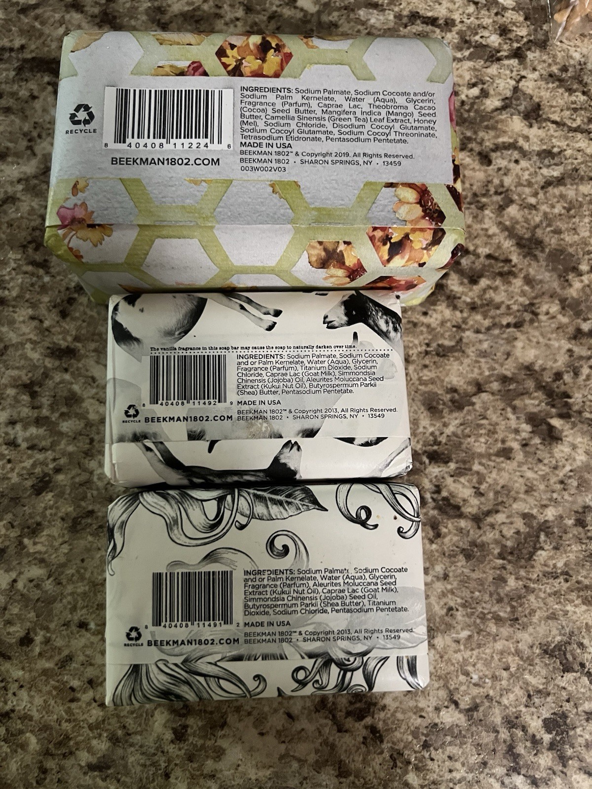 Beekman Goat Milk Soap Bundle 9oz & Honey & Tea Plus 2 3.5oz Vanilla Absolute