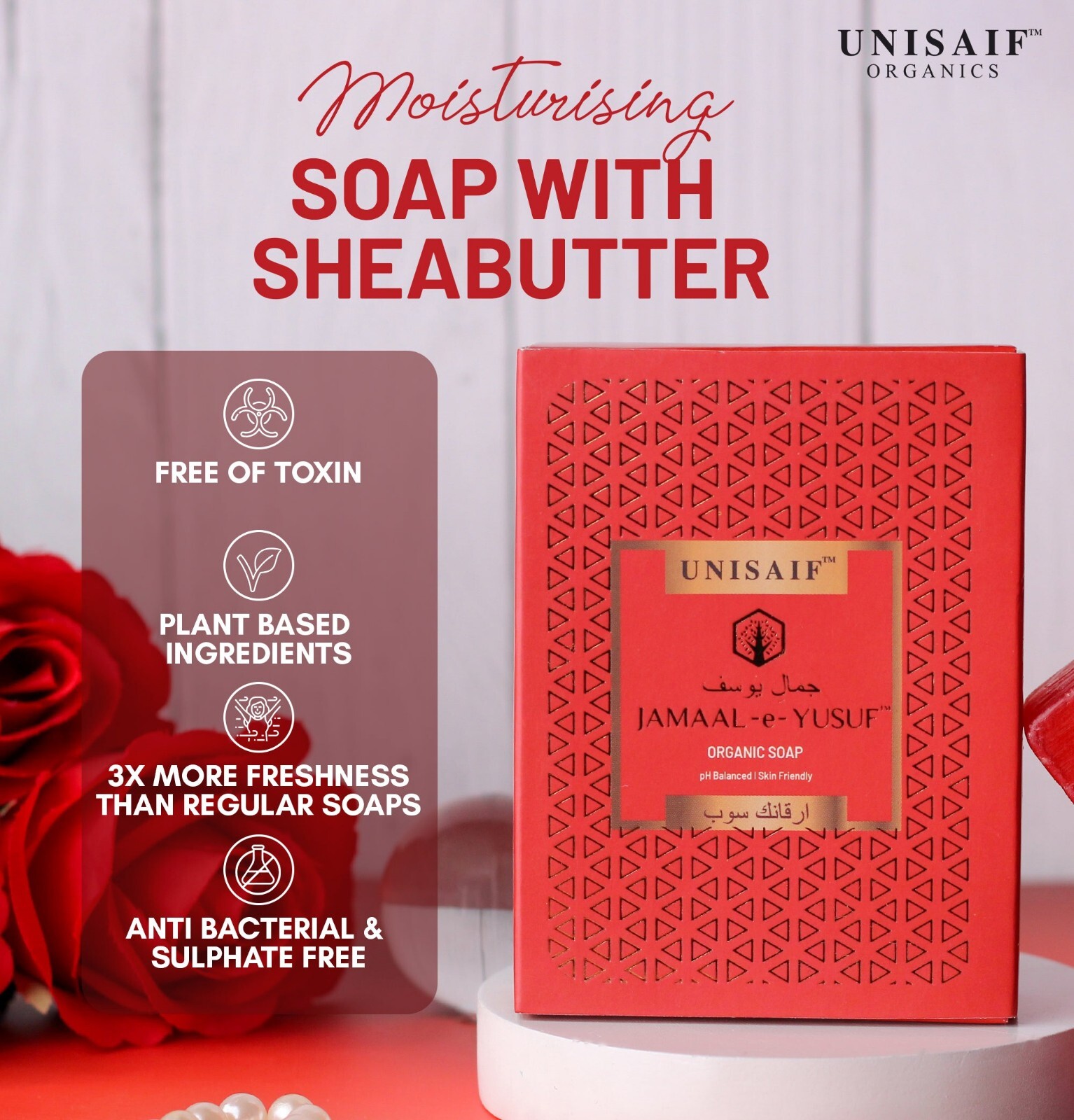 Unisaif Jamaal e Yusuf Organic Body Soap Bar, Moisturizing Soap With Shea Butter