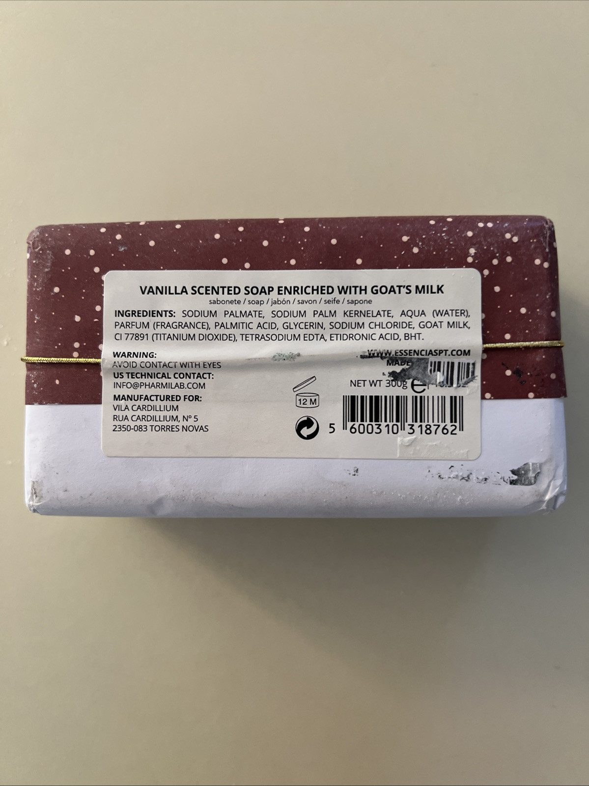 Vila Cardillium Vanilla Scented Goat’s Milk Bar Soap Made In Portugal 10.5 Oz