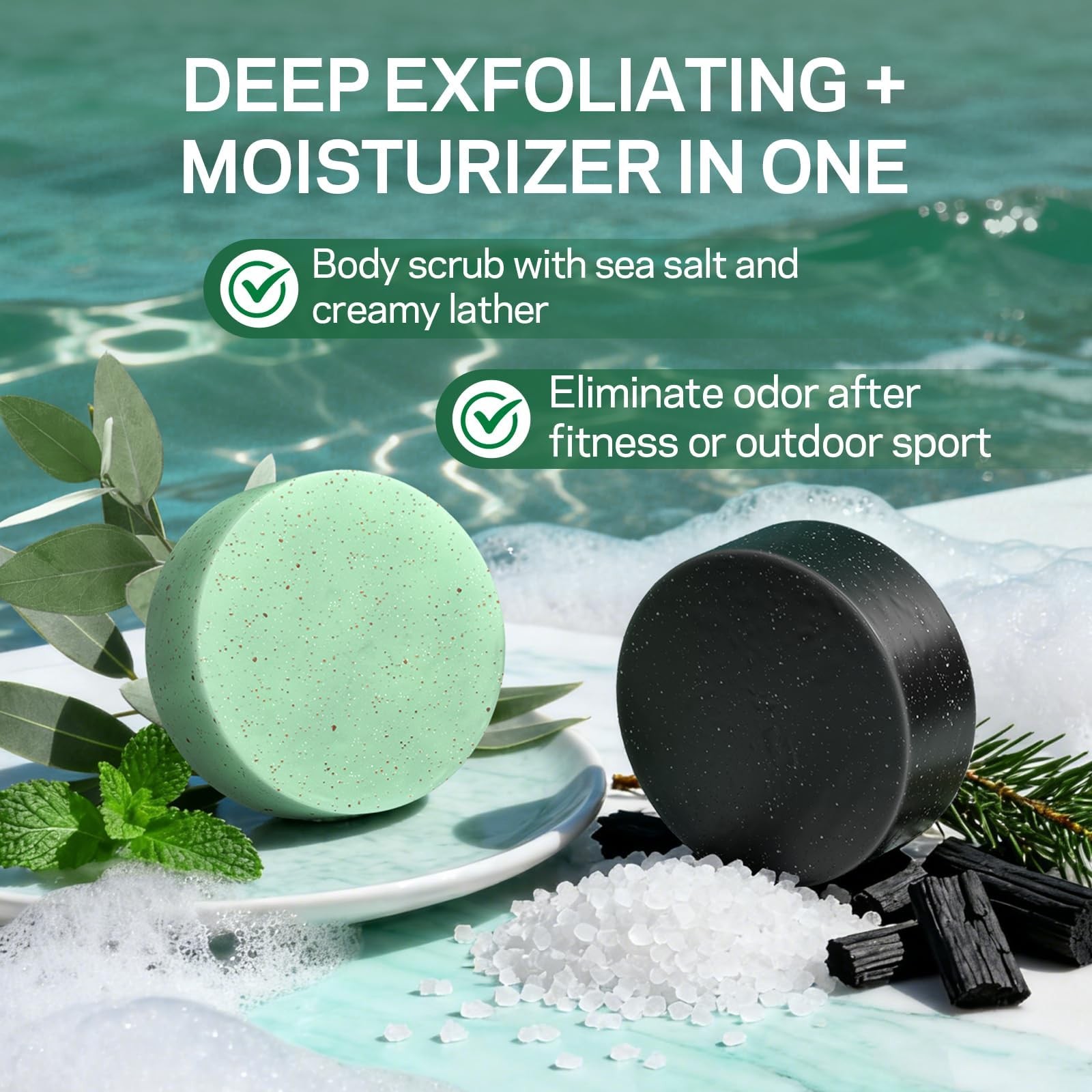 Exfoliating Body Scrub Soap Bar, 2 Pack Eucalyptus & Soaps, Dead Sea-Salt Exf…