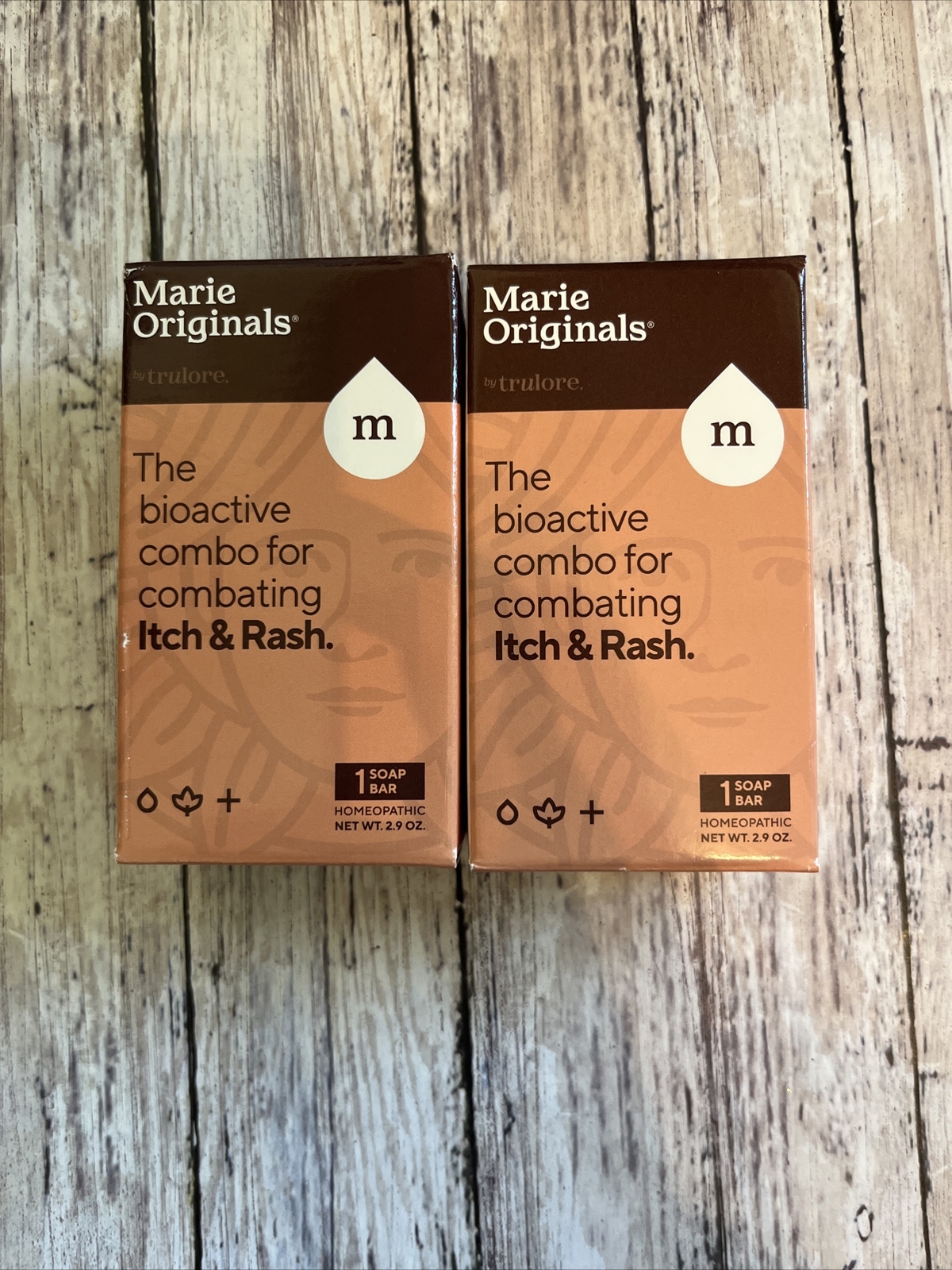 2 bars Marie Originals trulore Itch & Rash Soap 2.9 oz Each Bioactive Combo