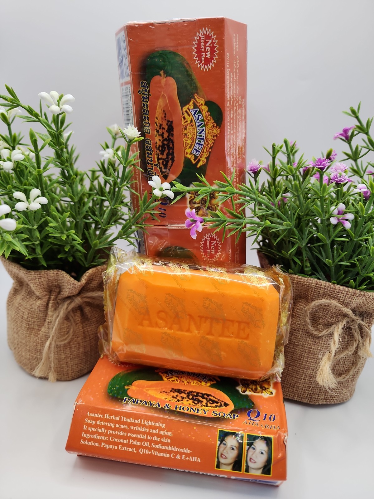 3X Asantee Thai Herbal Papaya Honey Soap with Q10 AHA BHA 125g (SHIPS SAME DAY)