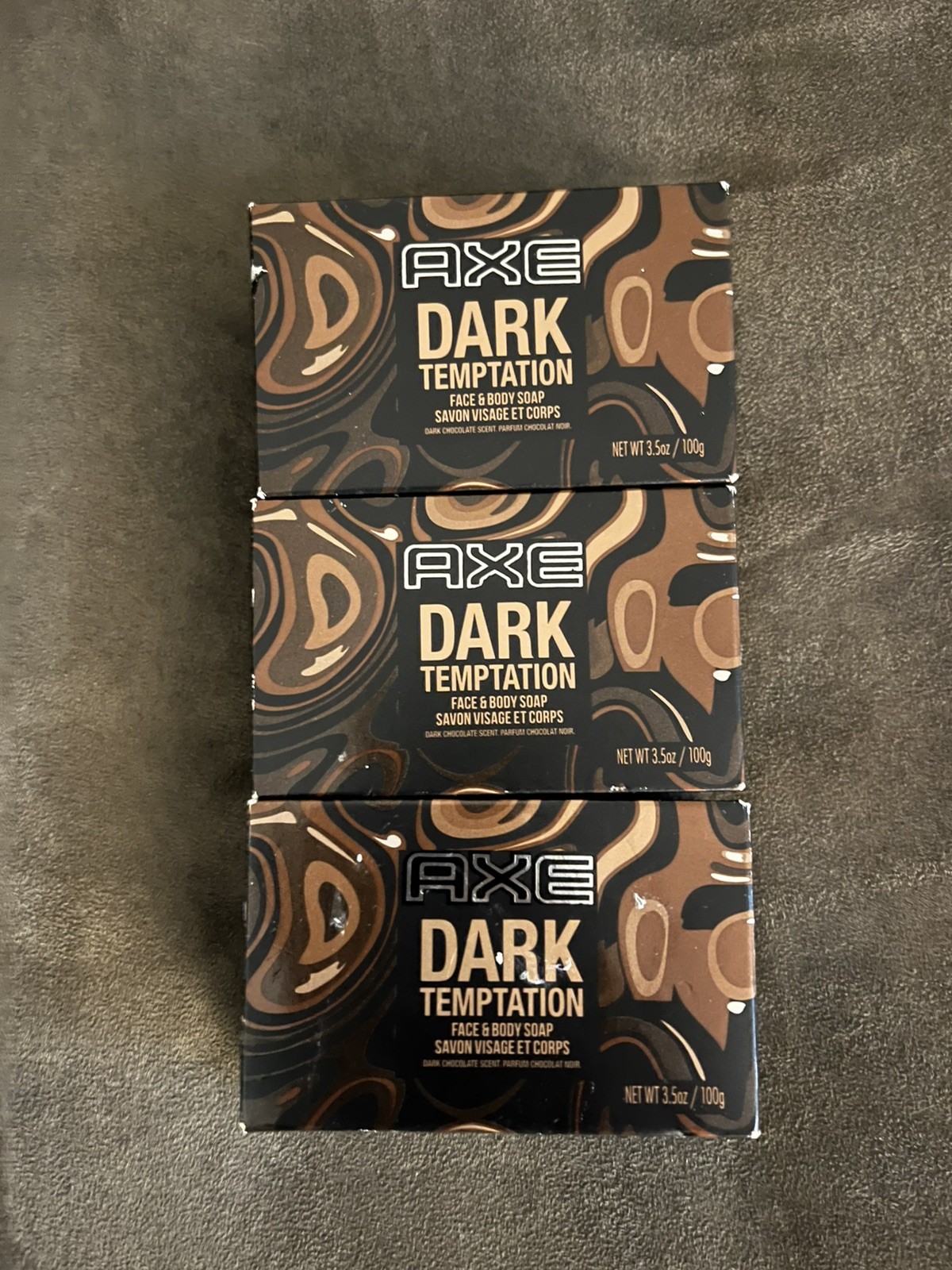 (3) AXE DARK TEMPTATION FACE & BODY SOAP Bars 3.5 Oz Each Bar expires 5/23