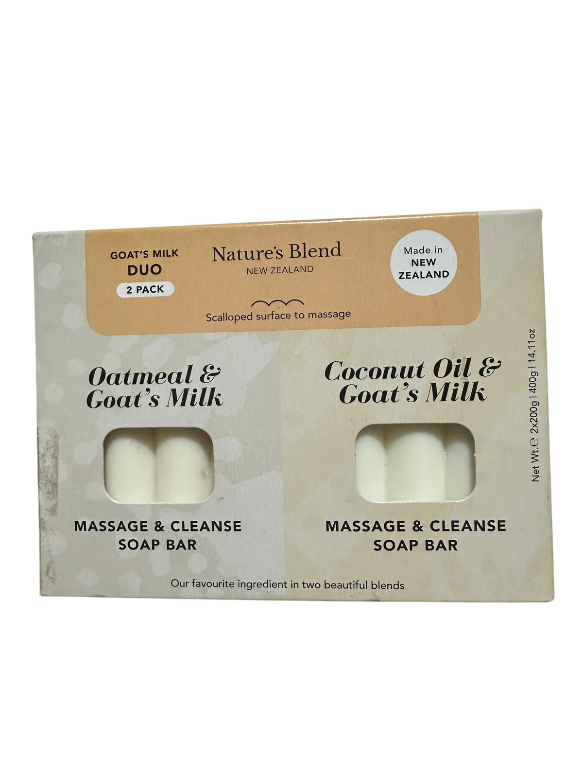 Nature’s Blend Goat’s Milk w/ Oatmeal, Coconut Oil Soap Bar Duo New Zealand NIB