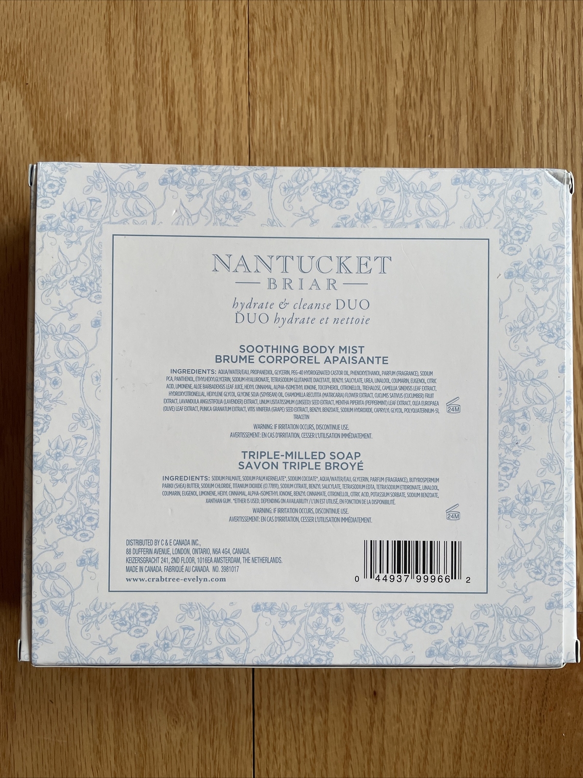 Crabtree & Evelyn Nantucket Briar Body Mist .33oz & Bar Soap 3.5oz Gift Box NEW