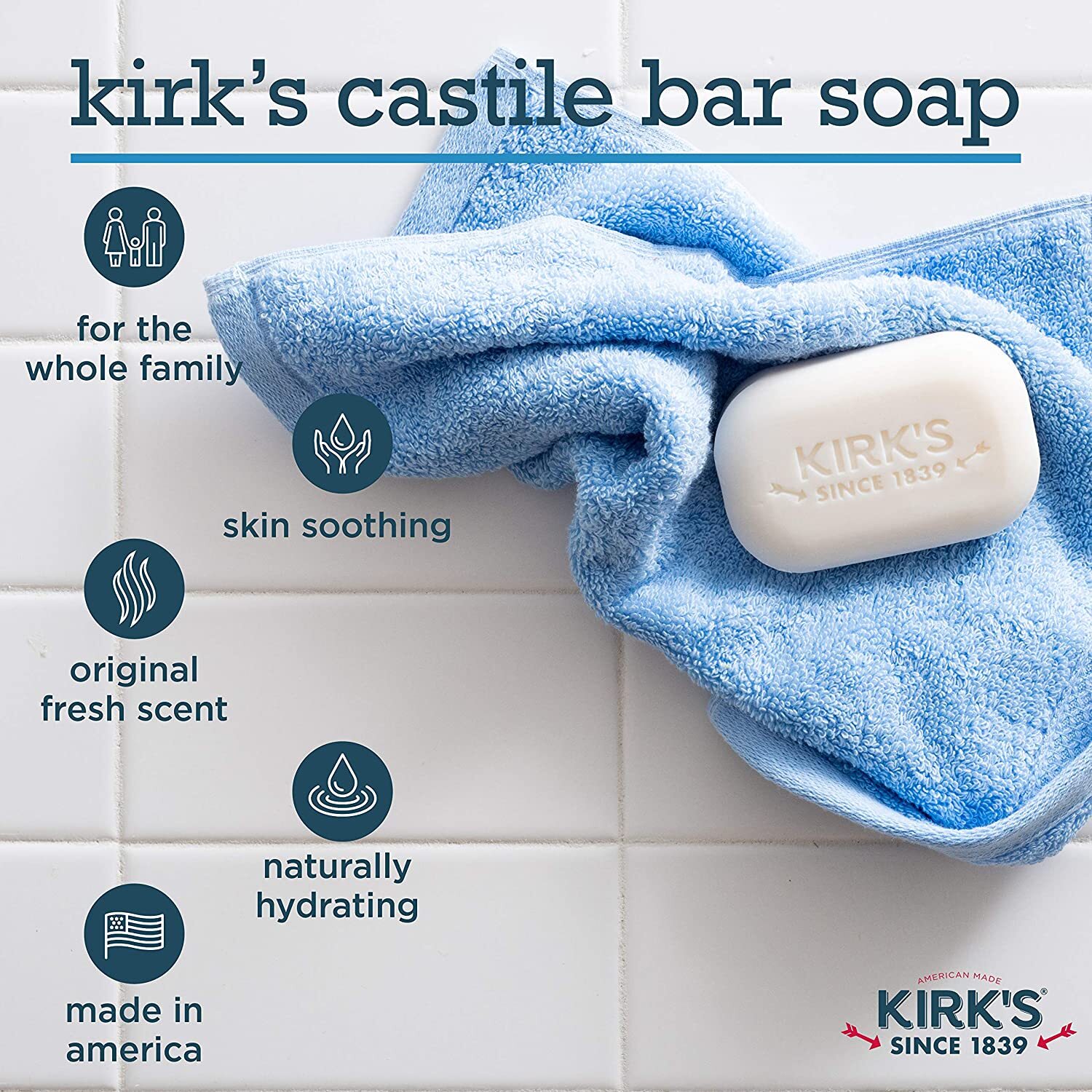 Kirk’s Vegan – Premium Coconut Oil Castile Soaps Original Fresh Scent- 12 Pack