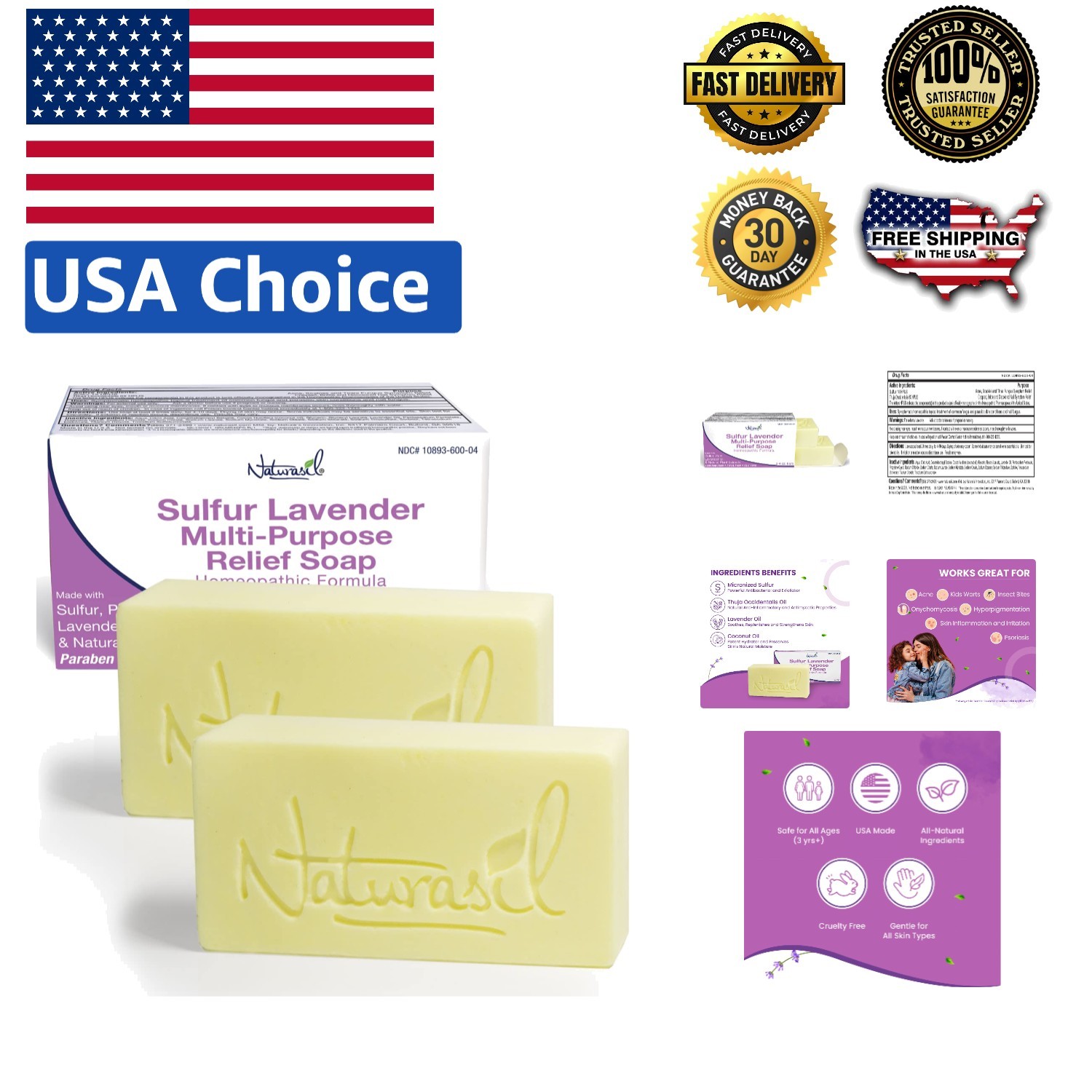 10% Sulfur Lavender Soap – Natural Acne Relief Bars for Face & Body (Pack of 2)