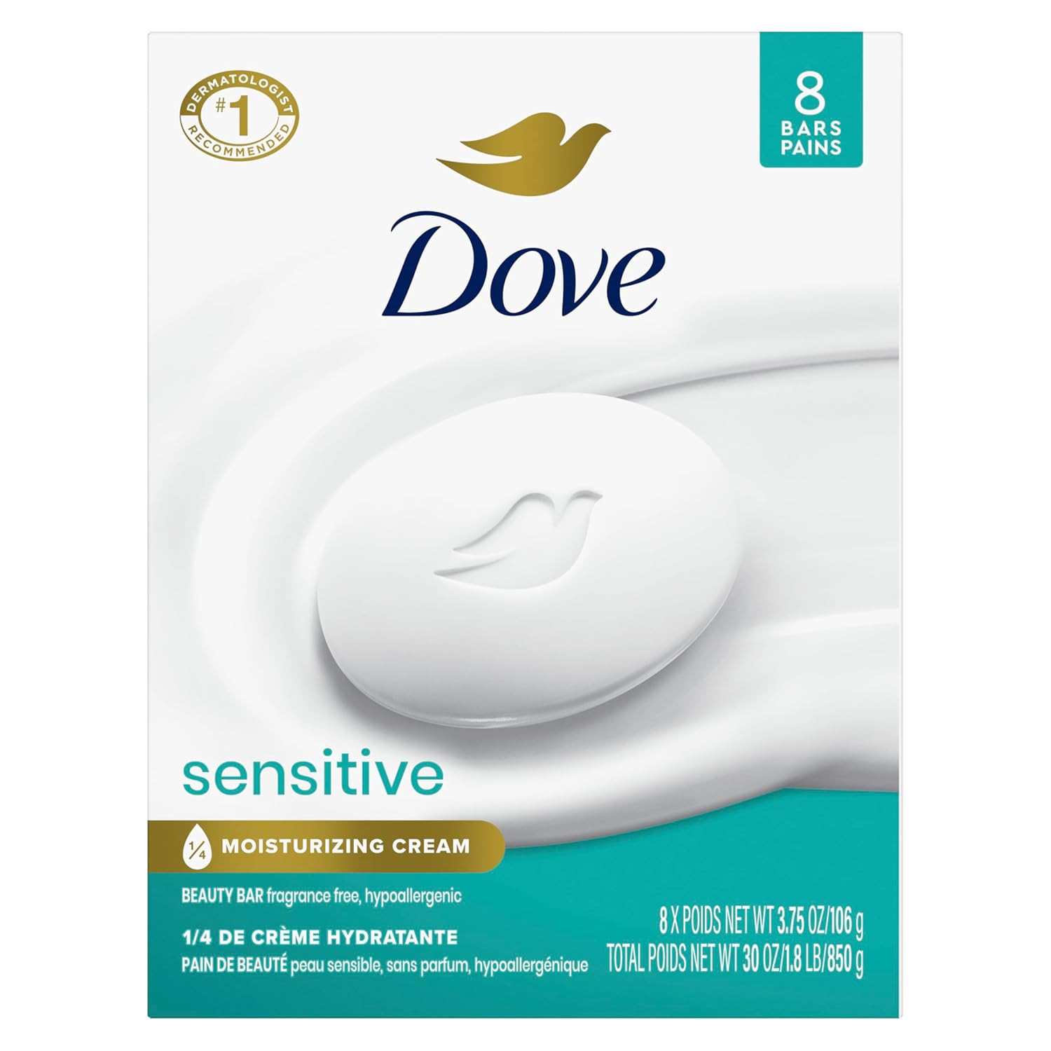 Beauty Bar Soap Sensitive, 8 Bars for Sensitive Skin