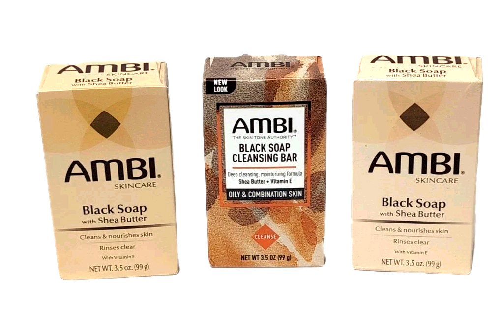 AMBI Black Soap Bar Shea Butter 3.5oz Ea Lot Of 3 Bars New Sealed