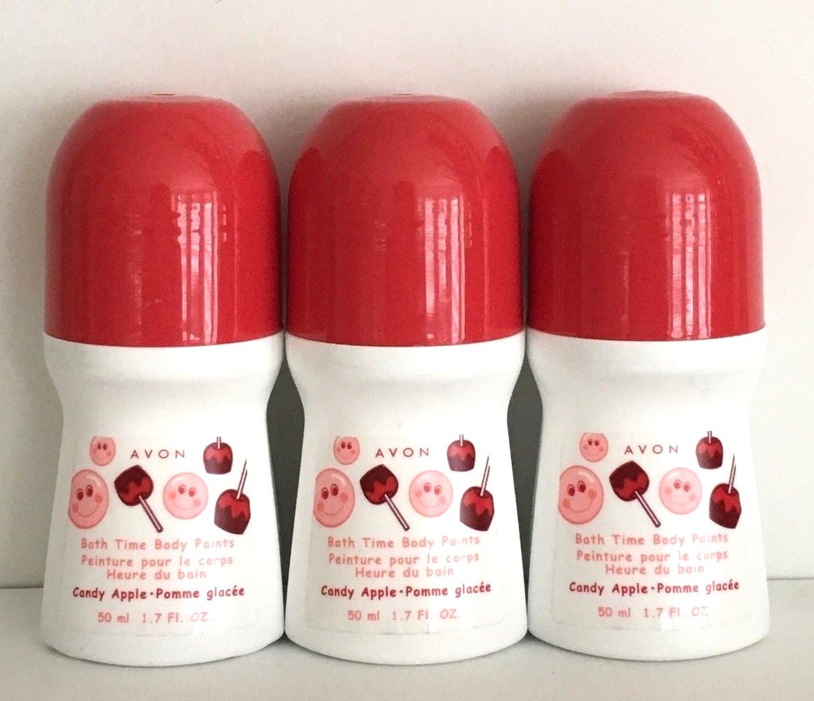3x Avon Bath Time Body Paints Candy Apple 1.7 oz / 50 ml