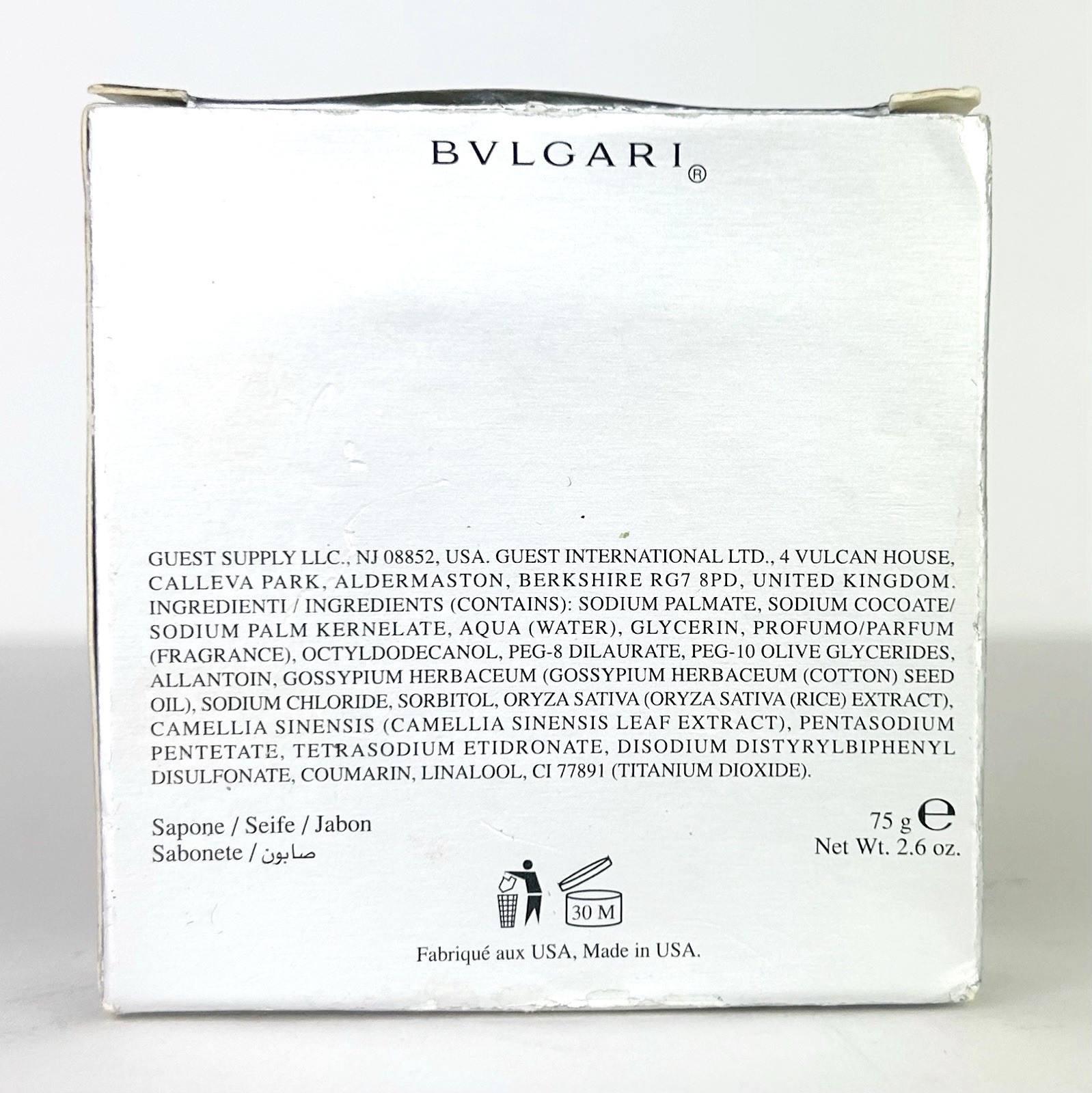 Bvlgari Eau Parfumee Au The Blanc Savon Soap 2.6 oz 75 g Scented Luxury NOS