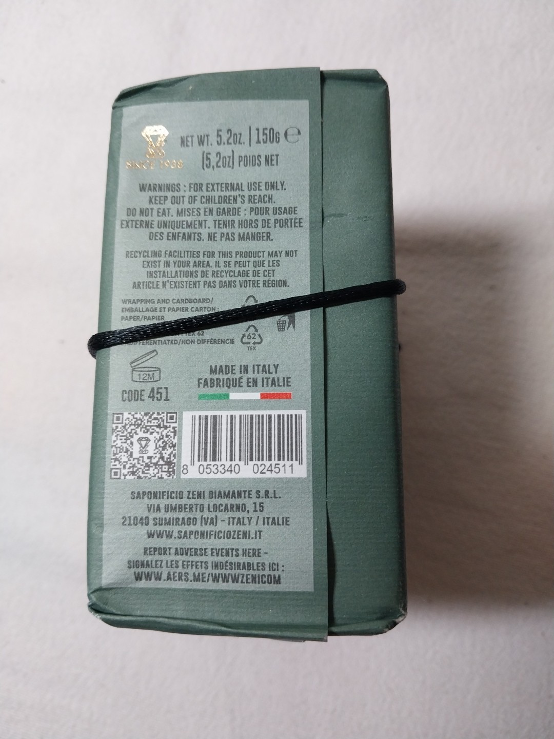 Zeni 3-Pack Green Vetiver Triple Milled Soap 5.3 Oz Made In Italy Fine Soap Gift