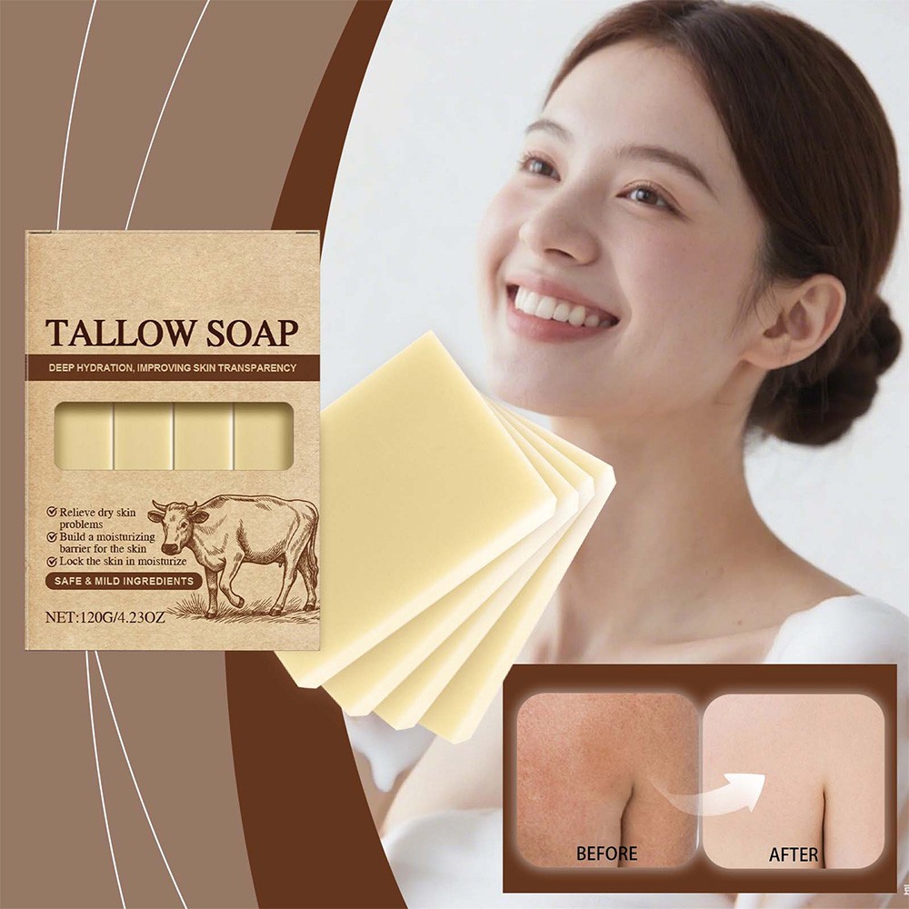 Beef Tallow Soap Bar, 4 Bars All Natural Grass Fed Tallow Soap,Moisturizing Body