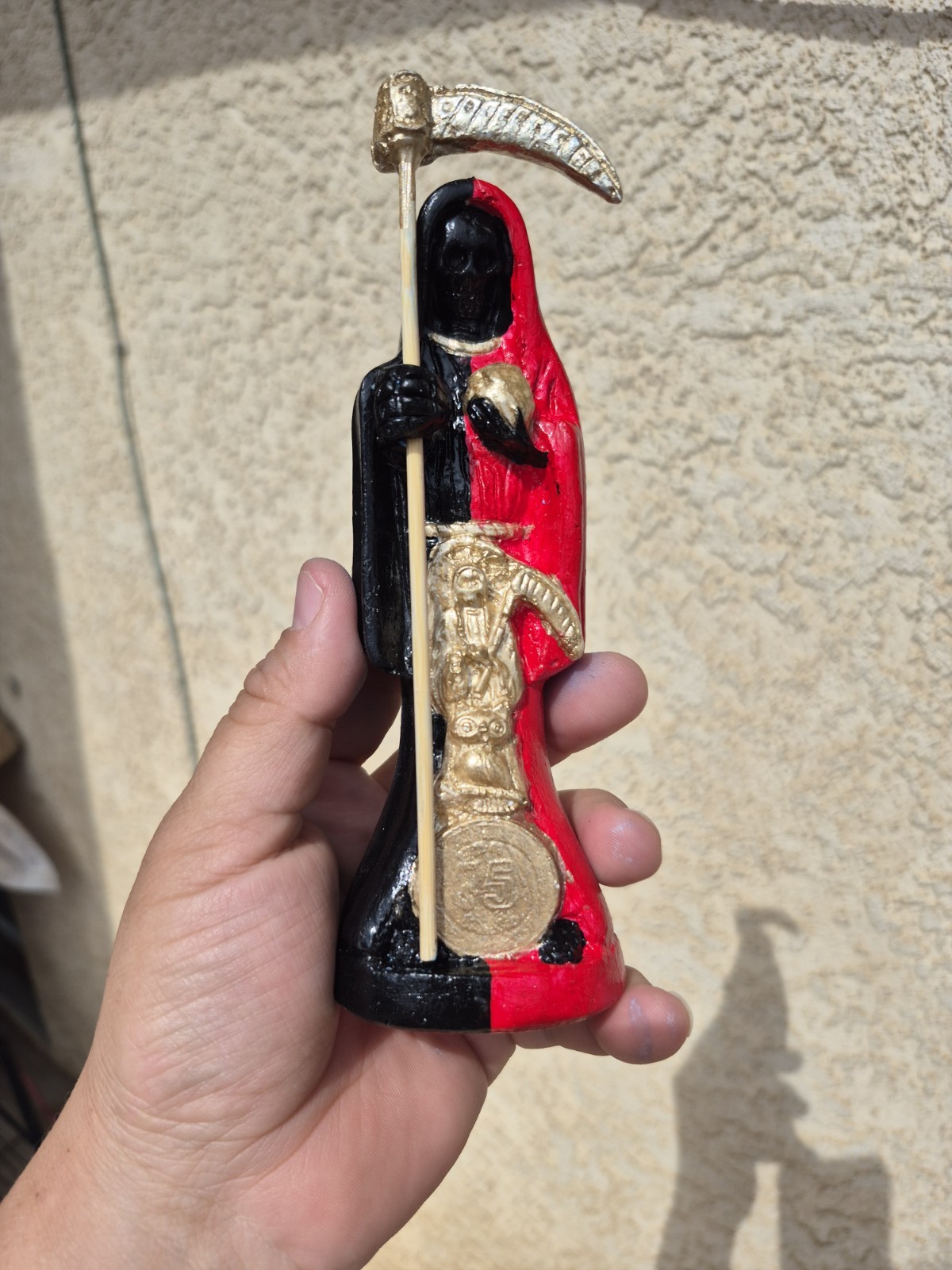 Santa Muerte Statue 7″ Gold Black Red Holy Death Santisima Guadana Suerte