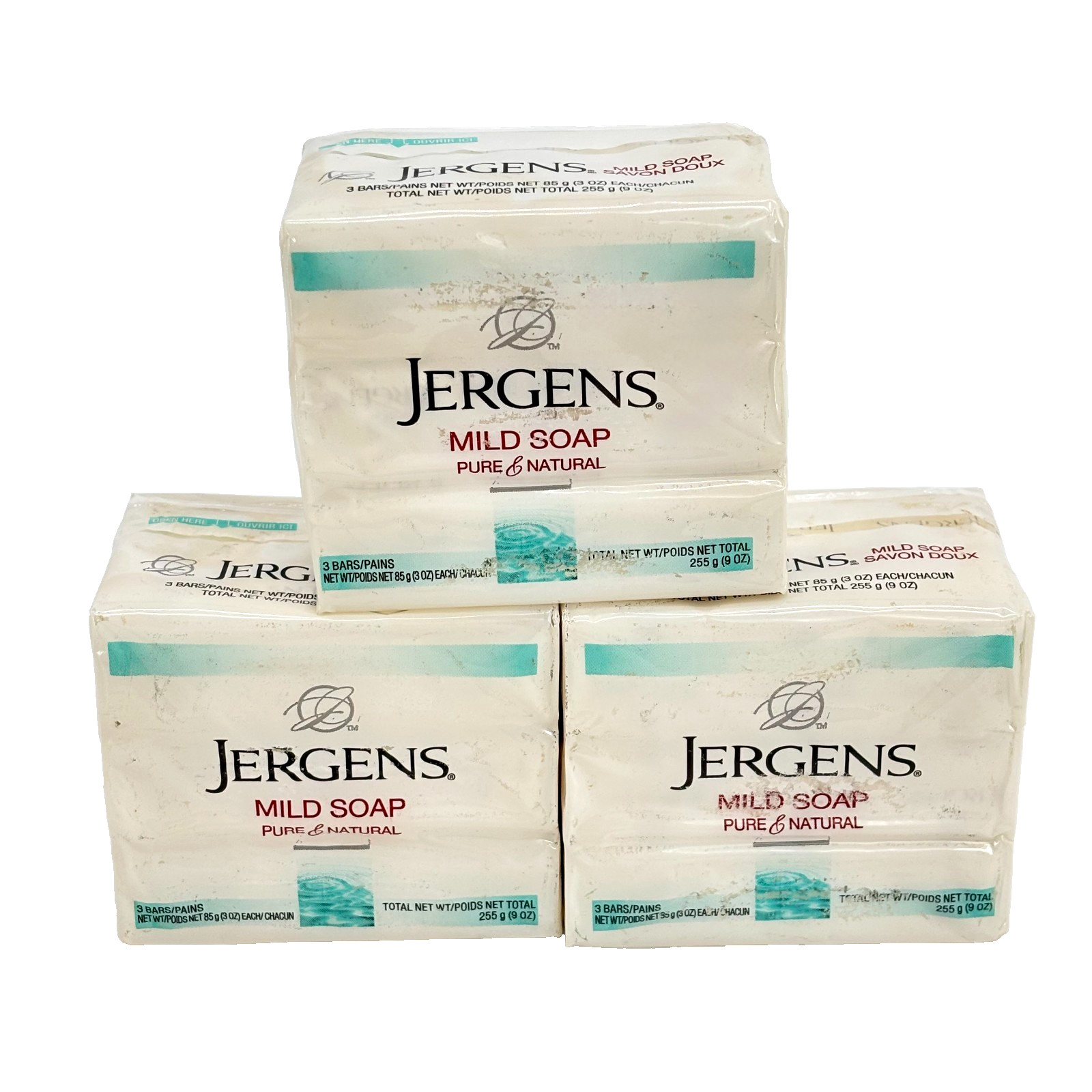 3x Jergens Mild Soap (3 Bars Each) 9 Total Bars • Sodium Tallowate • 3 oz each
