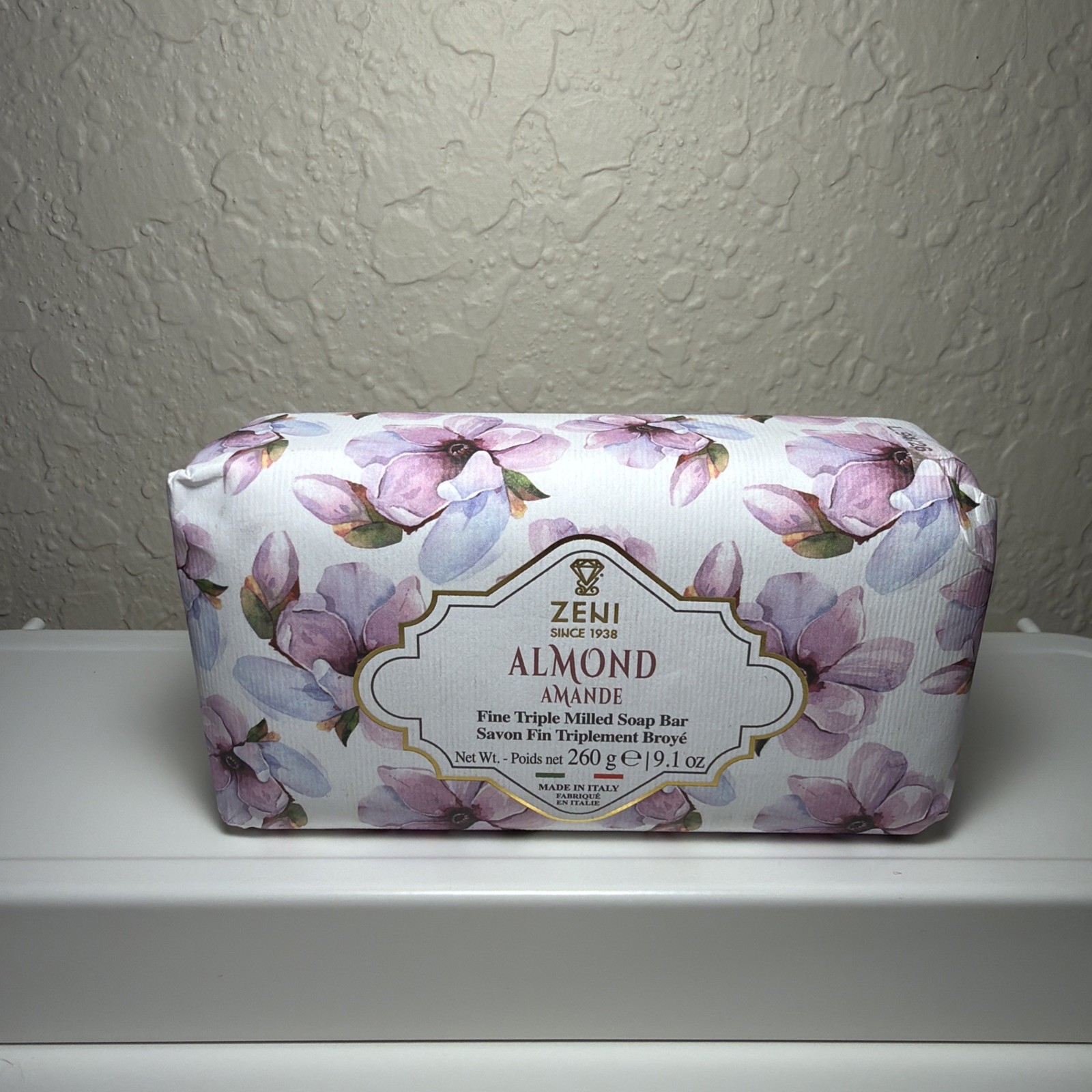 ZENI DIAMANTE ALMOND FINE TRIPLE MILLED SOAP BAR MADE IN ITALY 9.1 OZ.