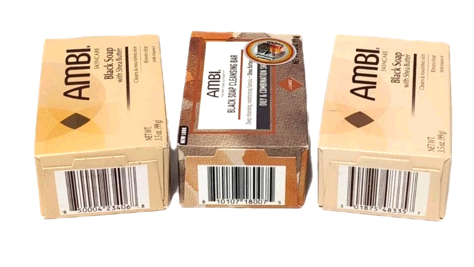 AMBI Black Soap Bar Shea Butter 3.5oz Ea Lot Of 3 Bars New Sealed