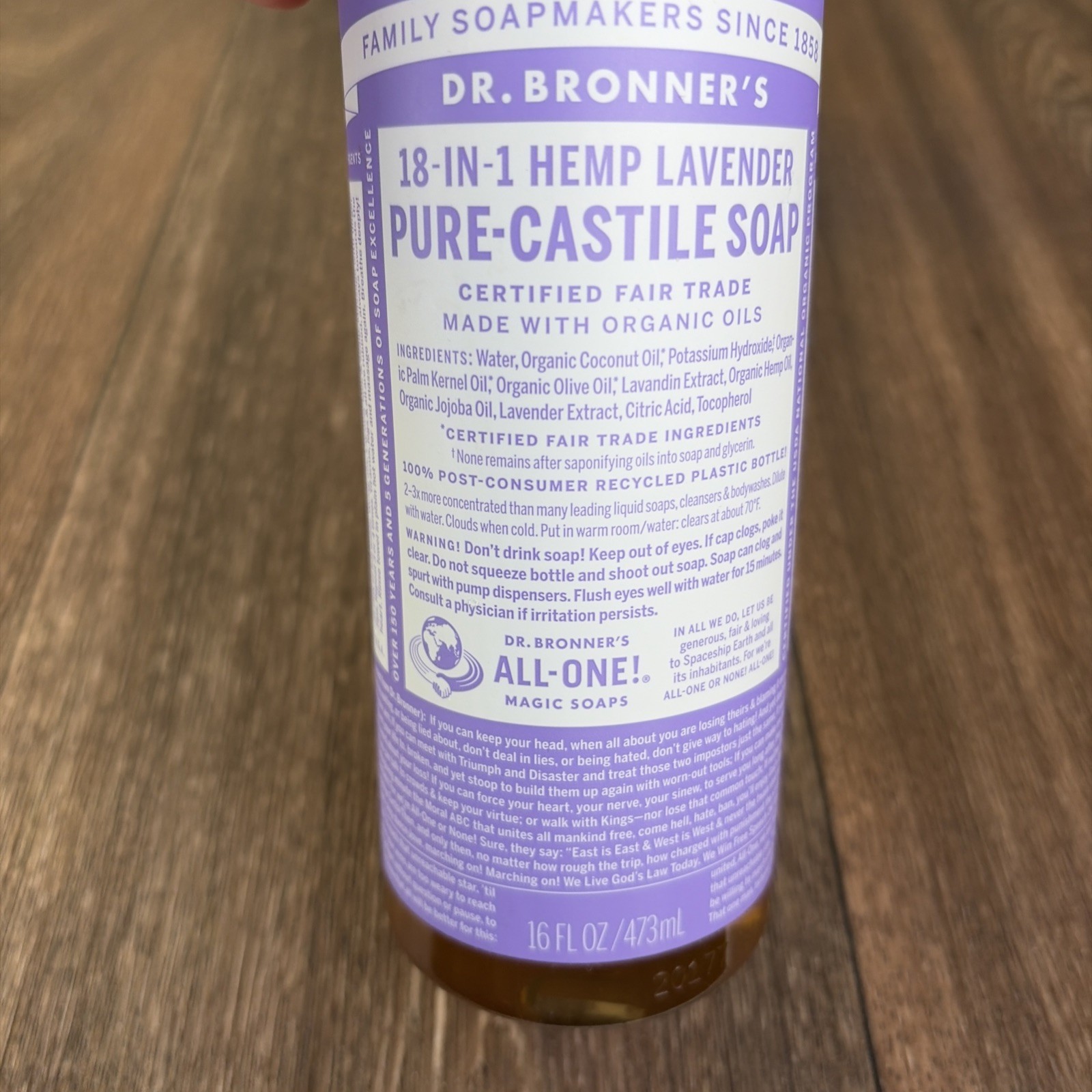 Lot of 2 16 oz Dr. Bronner’s 18 -in-1 Hemp Lavender Pure Castile Soap 32 oz