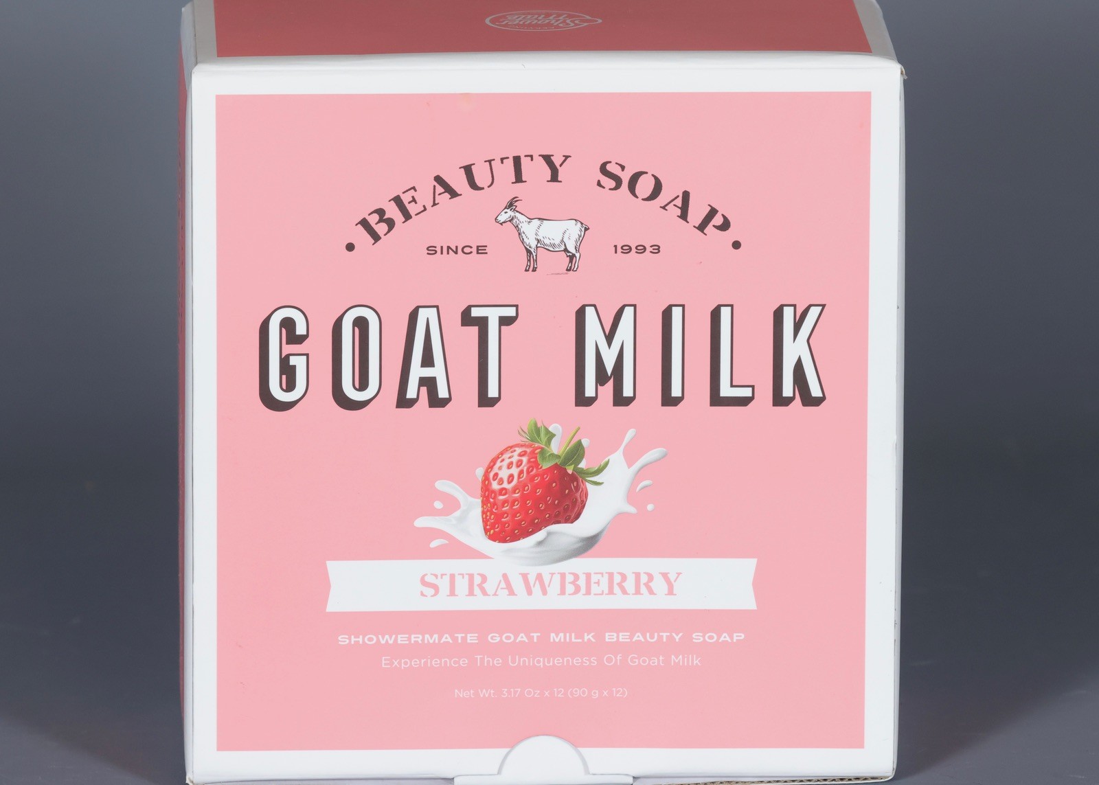 SHOWER MATE BEAUTY SOAP GOAT MILK W/STRAWBERRY MOISTURIZING BOX 12 BARS 38oz.