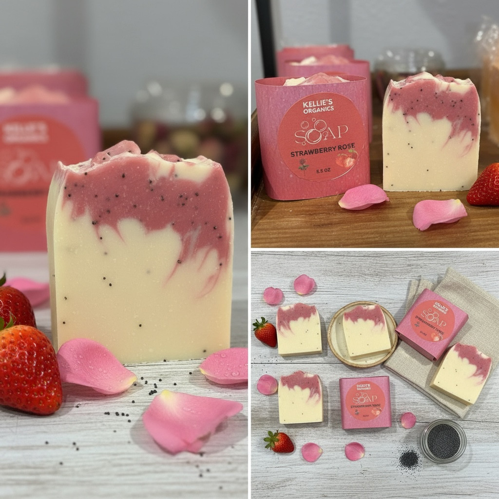 Strawberry Rose Tallow Soap with Poppy Seeds