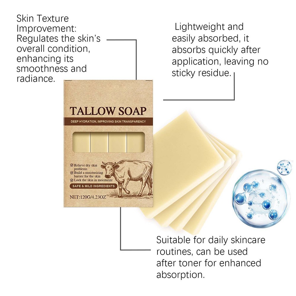 Grass Fed Beef Tallow Soap Set of 4 Bar W/ Raw Honey & Organic Olive Oil Vitamin