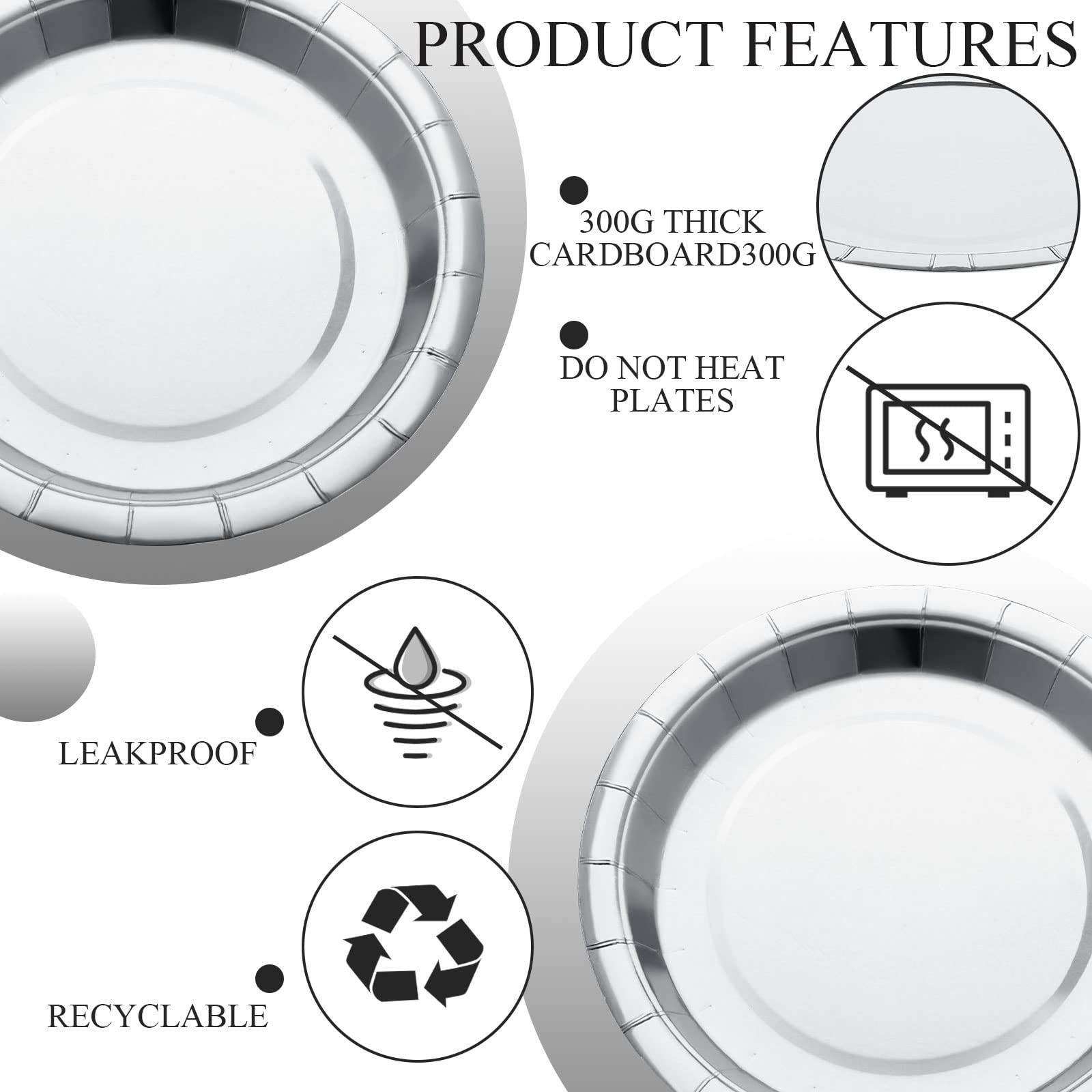 Colarr 120 Pack Metallic Silver Paper Plates 7 Inch and 9 Inch Disposable Pla…