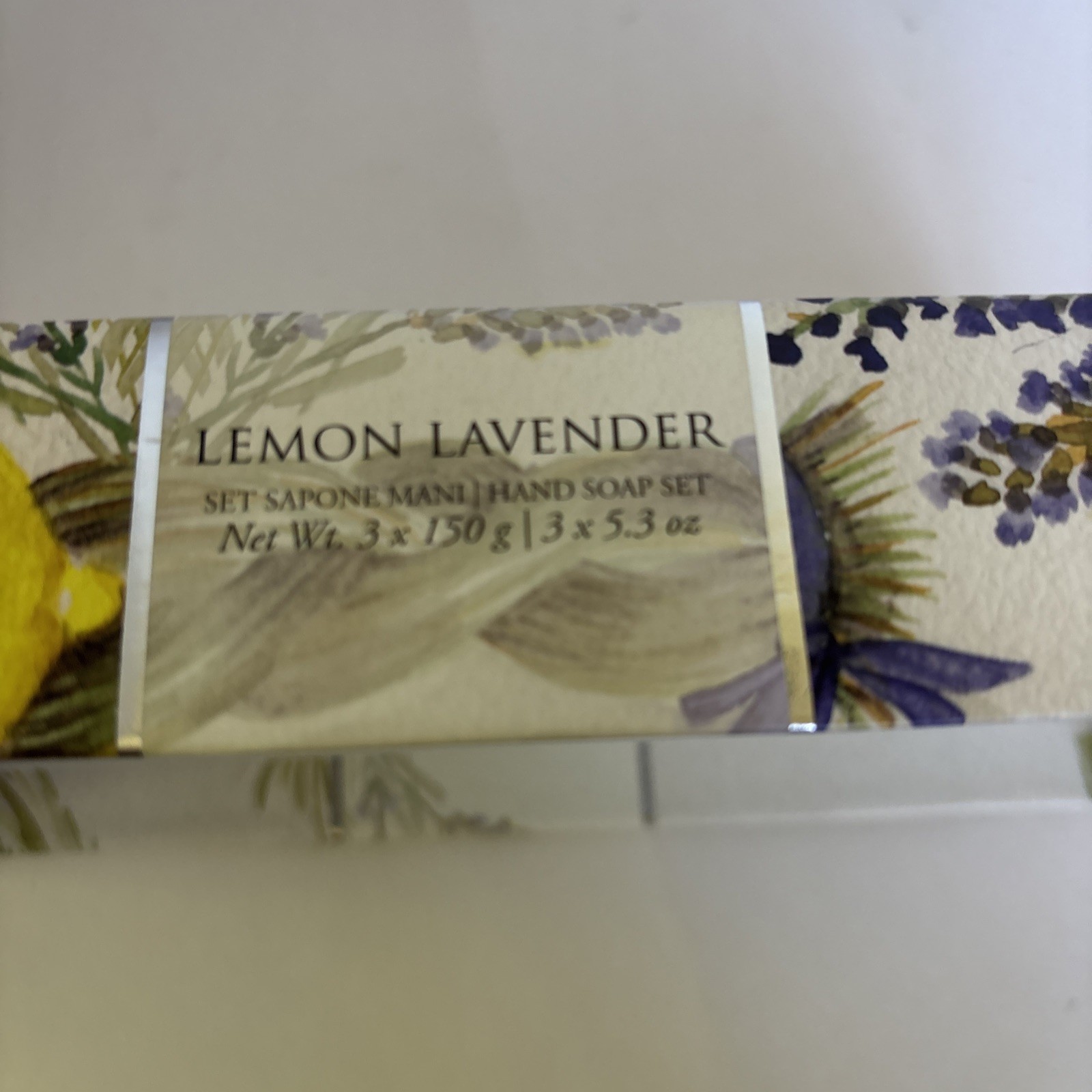 NIB 3 La Florentina Soap Set Lemon Lavender Made in Italy 3 X 5.3 Oz Gift box