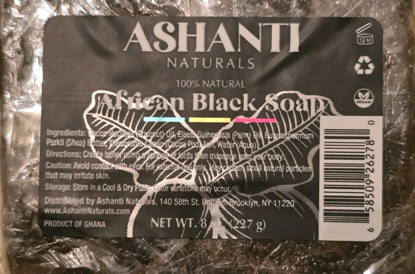 (2) Ashanti Naturals African Black Soap Bar 8 oz – 100% Natural – Vegan – Ghana