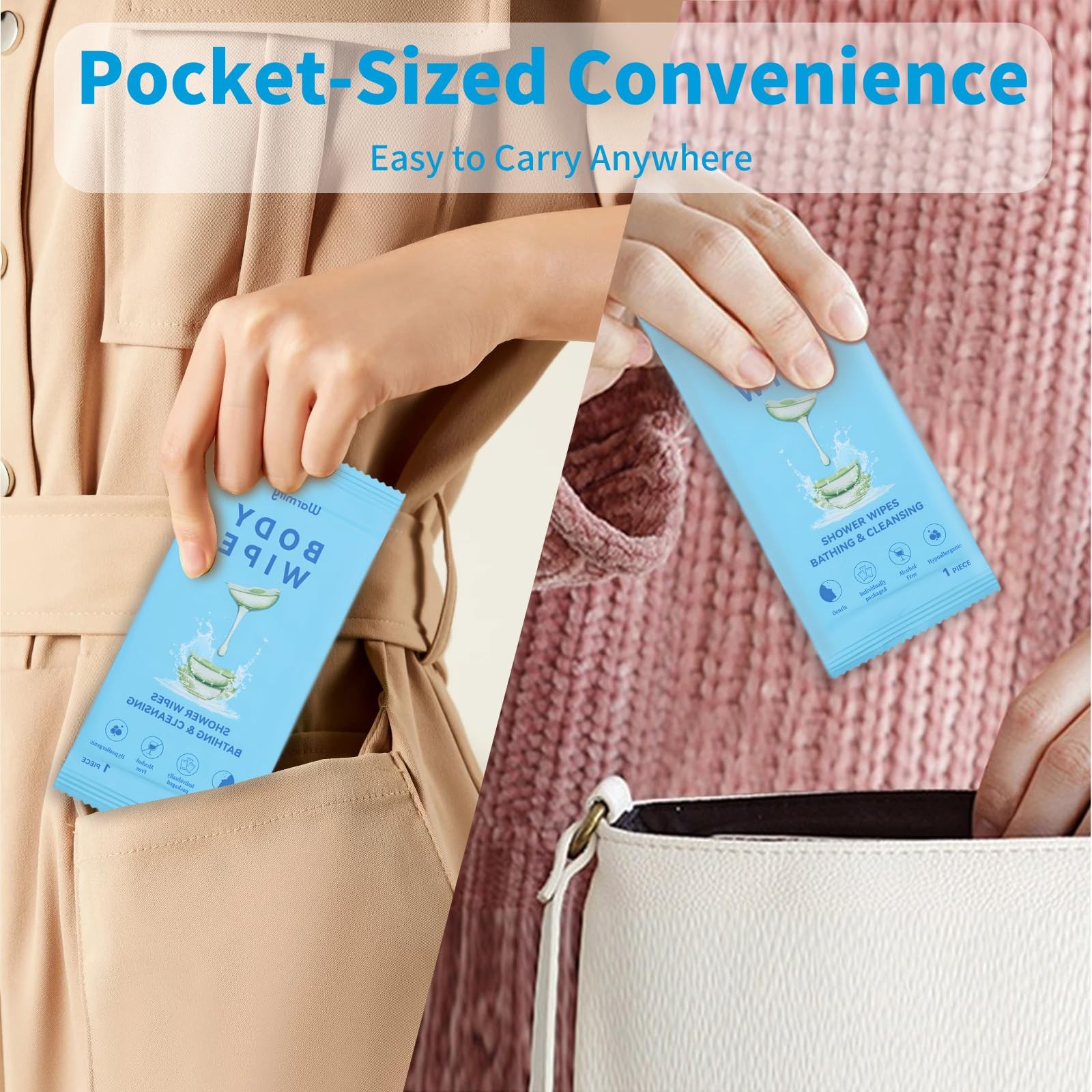 80 Pcs Body Wipes Individually Wrapped (9.29″ x 8″), Large Shower Wipes for A…