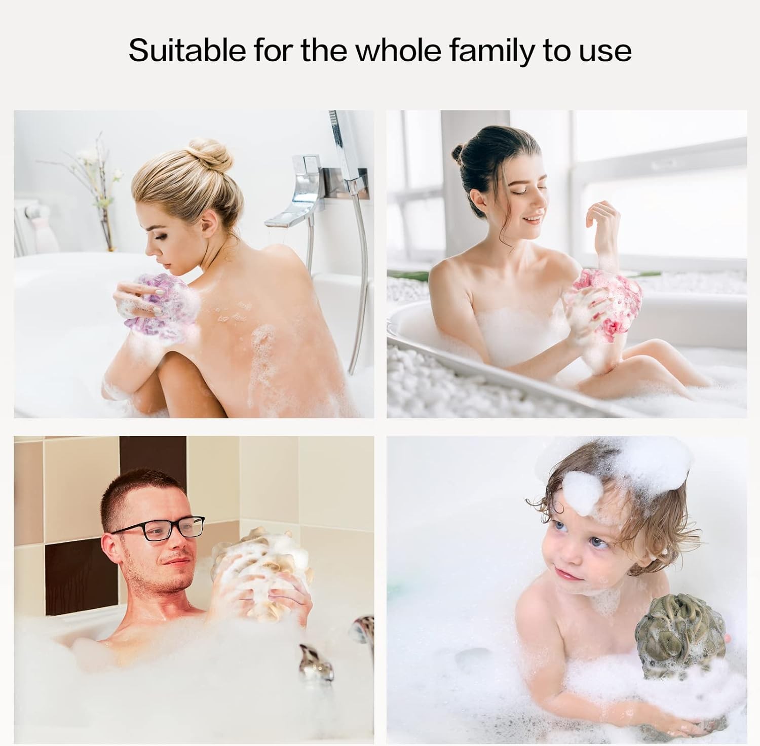 Fishent Loofah Bath Sponge Shower Loofahs, 4 Pack Soft Loofa Colorful