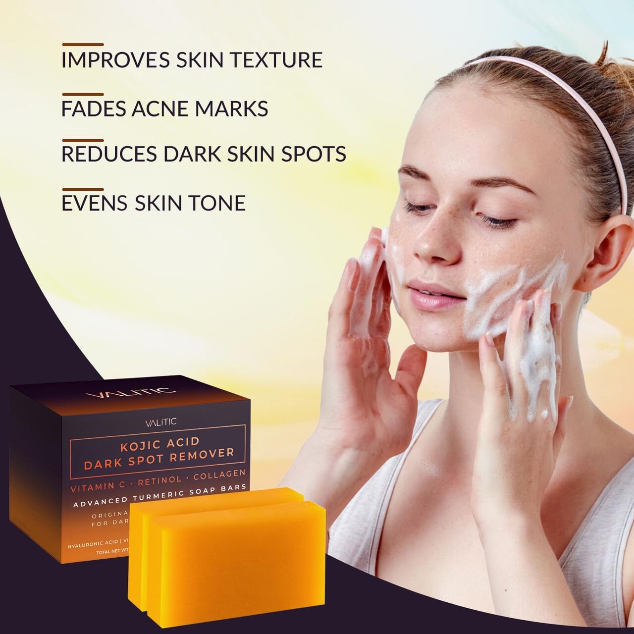 Kojic Acid Dark Spot Remover Soap Bars with Vitamin C, Retinol, Collagen, Tur…
