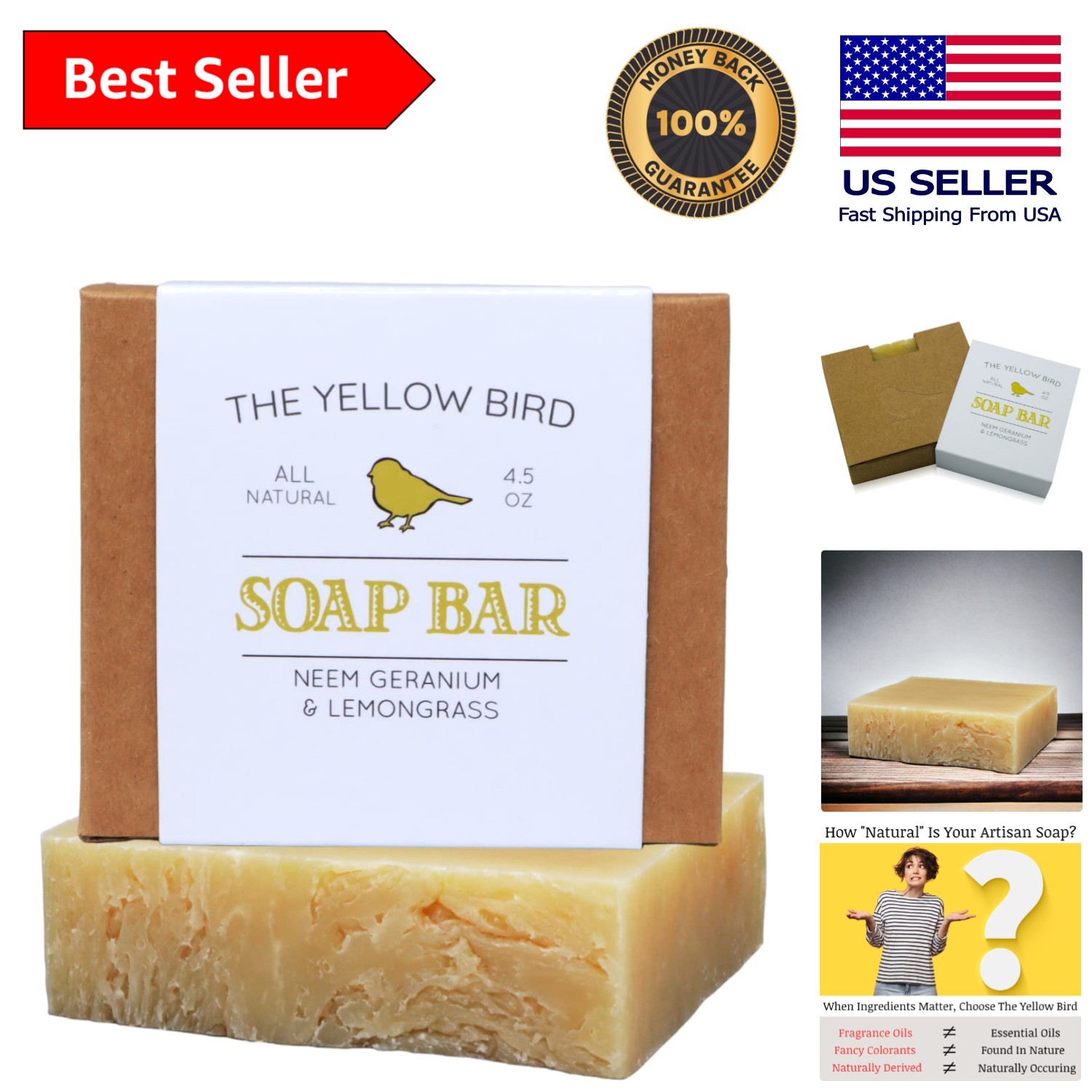 Natural Neem Soap with Geranium & Lemongrass – Ideal for Sensitive Skin (4.5 oz)