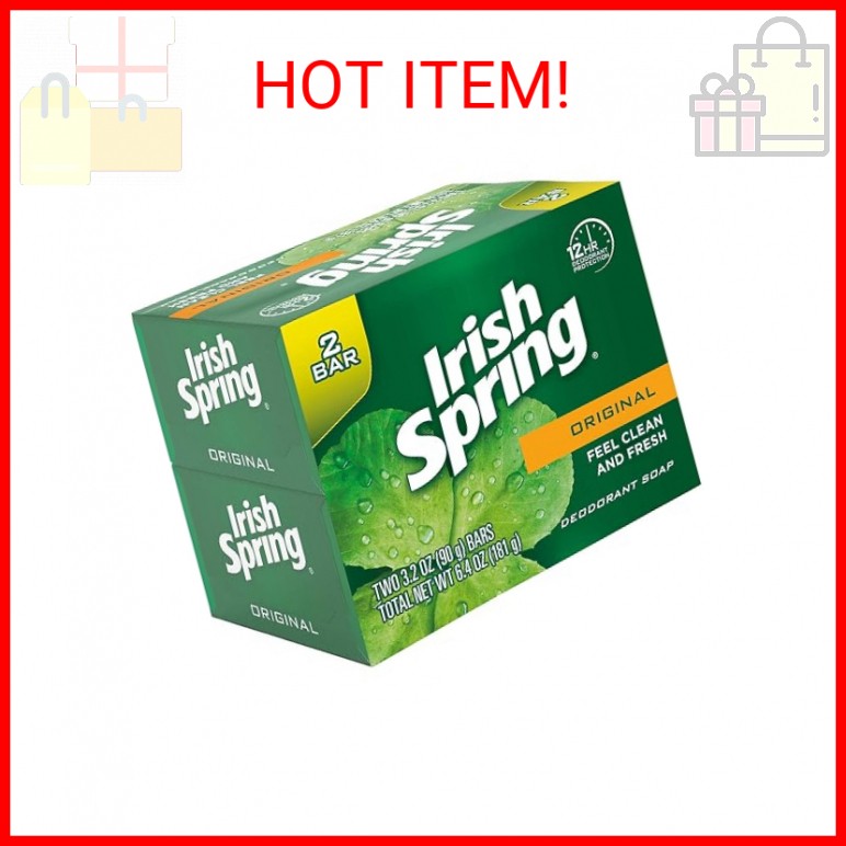 Irish Spring Original Deodorant Bar Soap, 3.20 oz bars, 2 ea