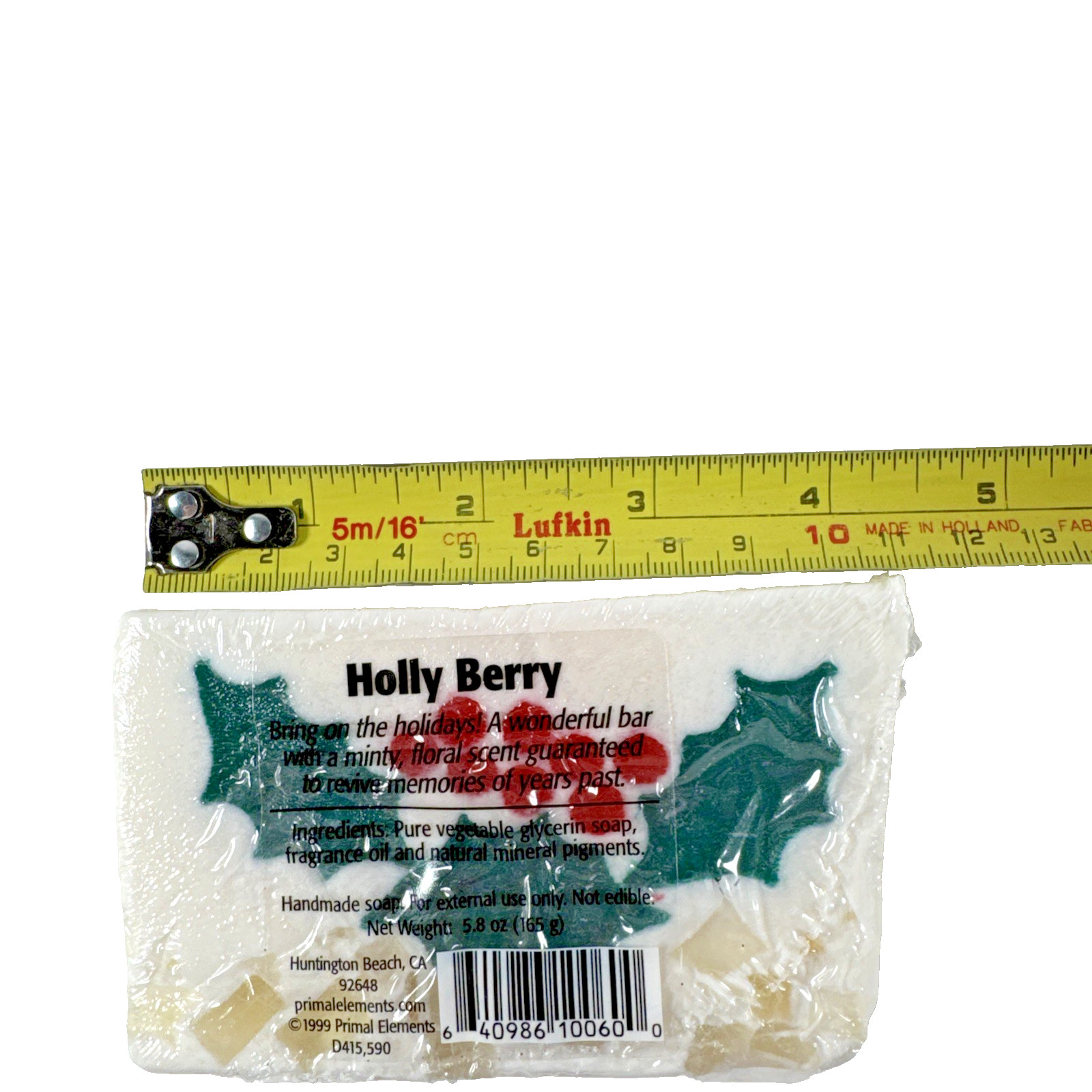 NOS 1999 Primal Elements HOLLY BERRY 5.8oz Full Size HANDMADE Soap Bar