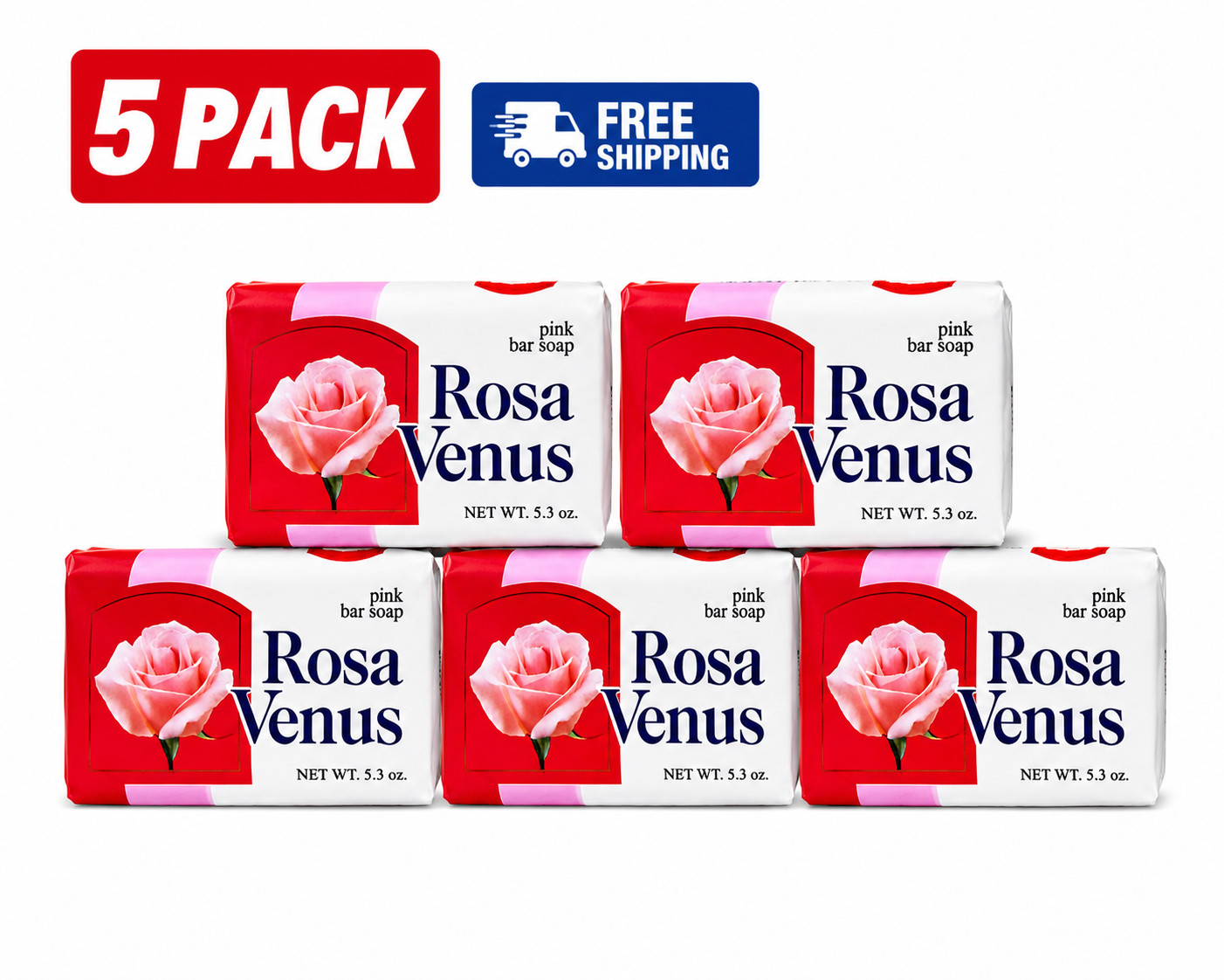 Rosa Venus Pink Bar Soap 5 Pack Moisturizing Bath Body Soap Floral Scent 3.5 Oz