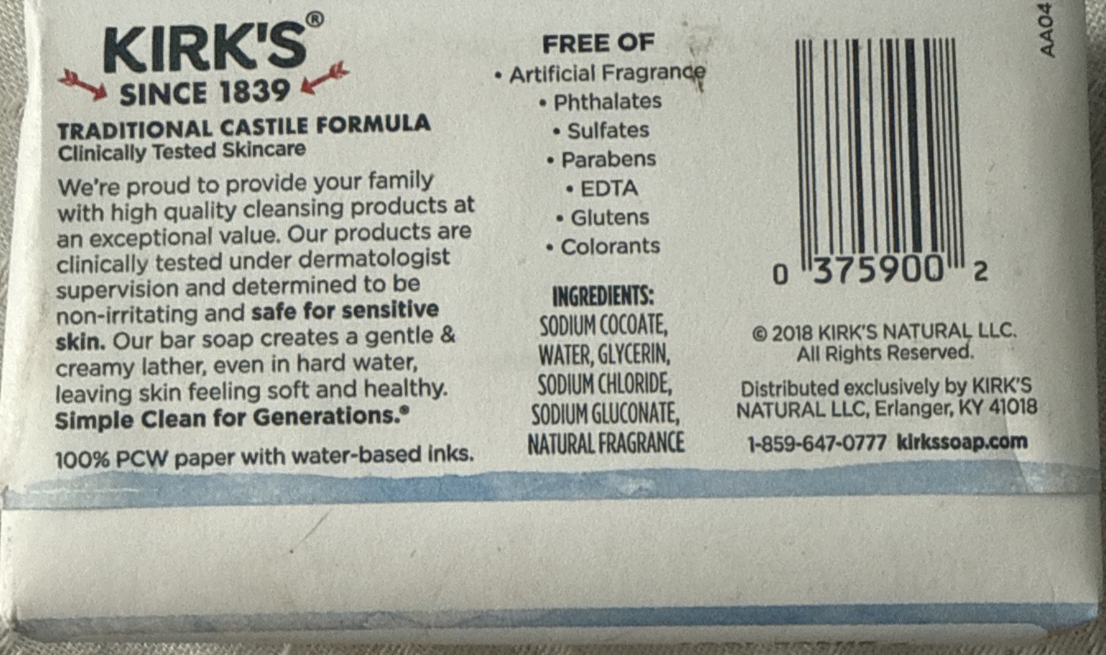 Kirks Coco Castile Bar Soap Coconut Oil – Hypoallergenic Skin Care Lot Of 3