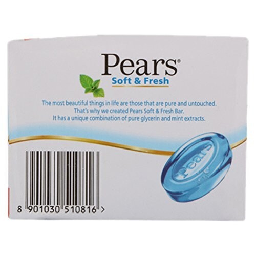 Pears Soft and Fresh Bathing Bar Glycerin and Mint Extracts 125g Pack of 4 + 1